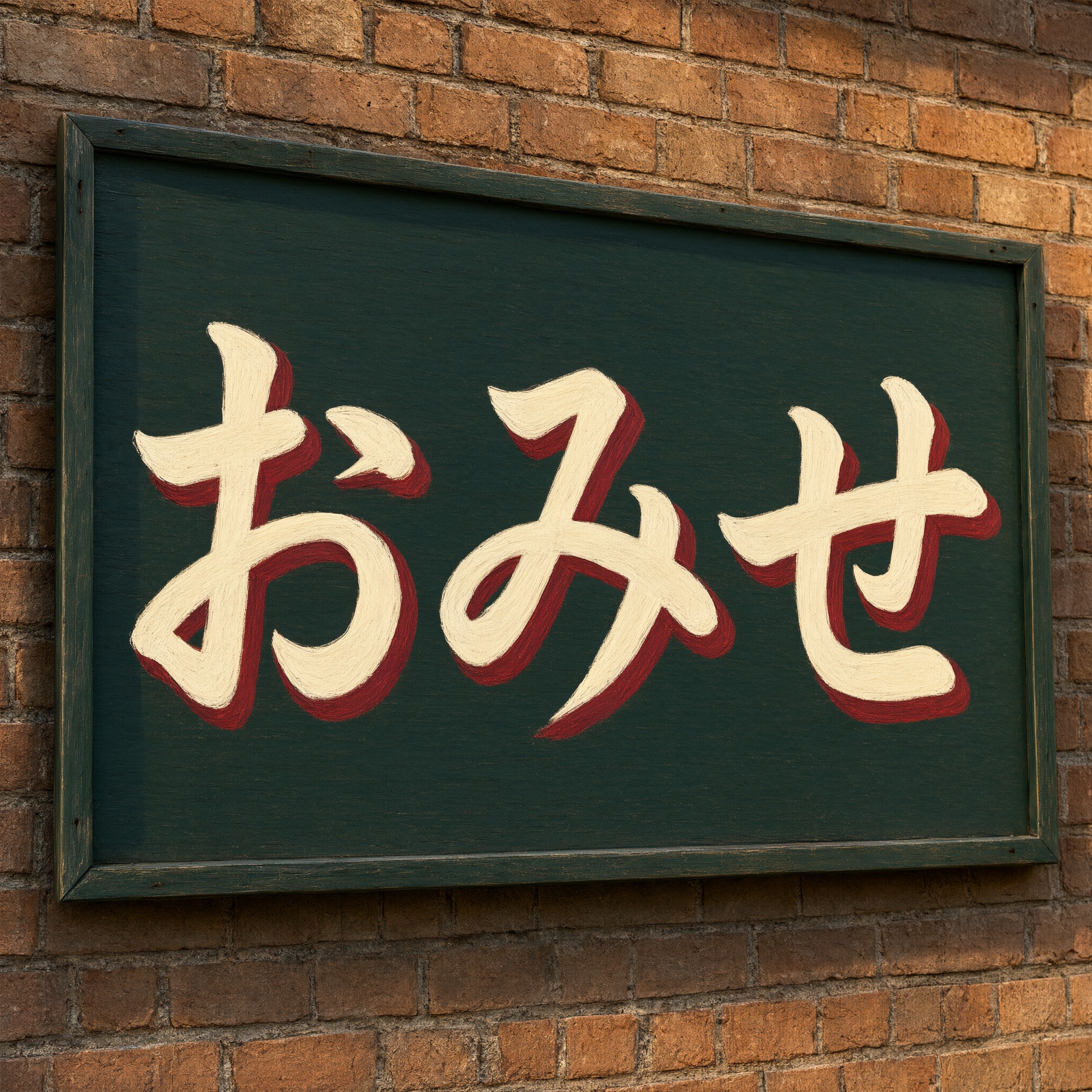 Qwen-Image で生成した 手書き看板文字 AIフォント：文字「おみせ」
