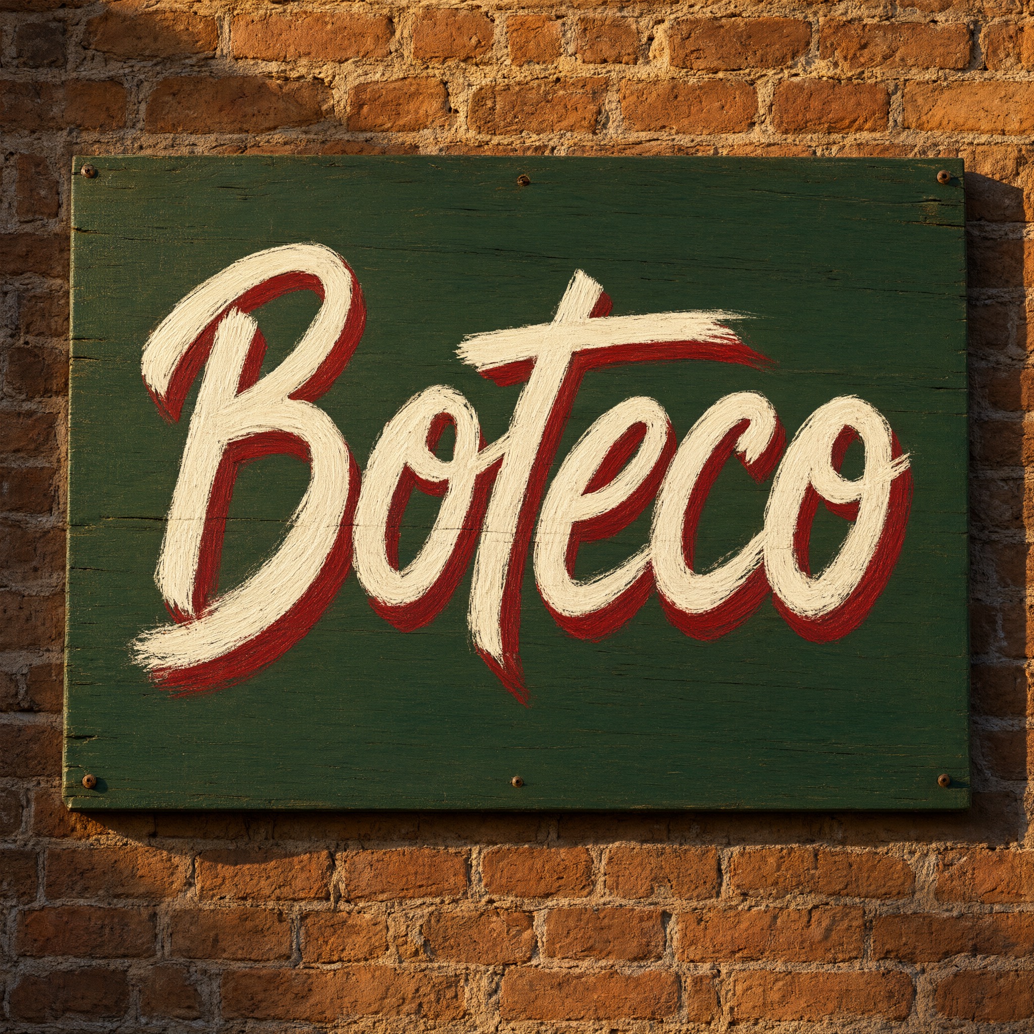 Fonte de IA Letreiro pintado à mão gerada no Qwen-Image: a palavra Boteco