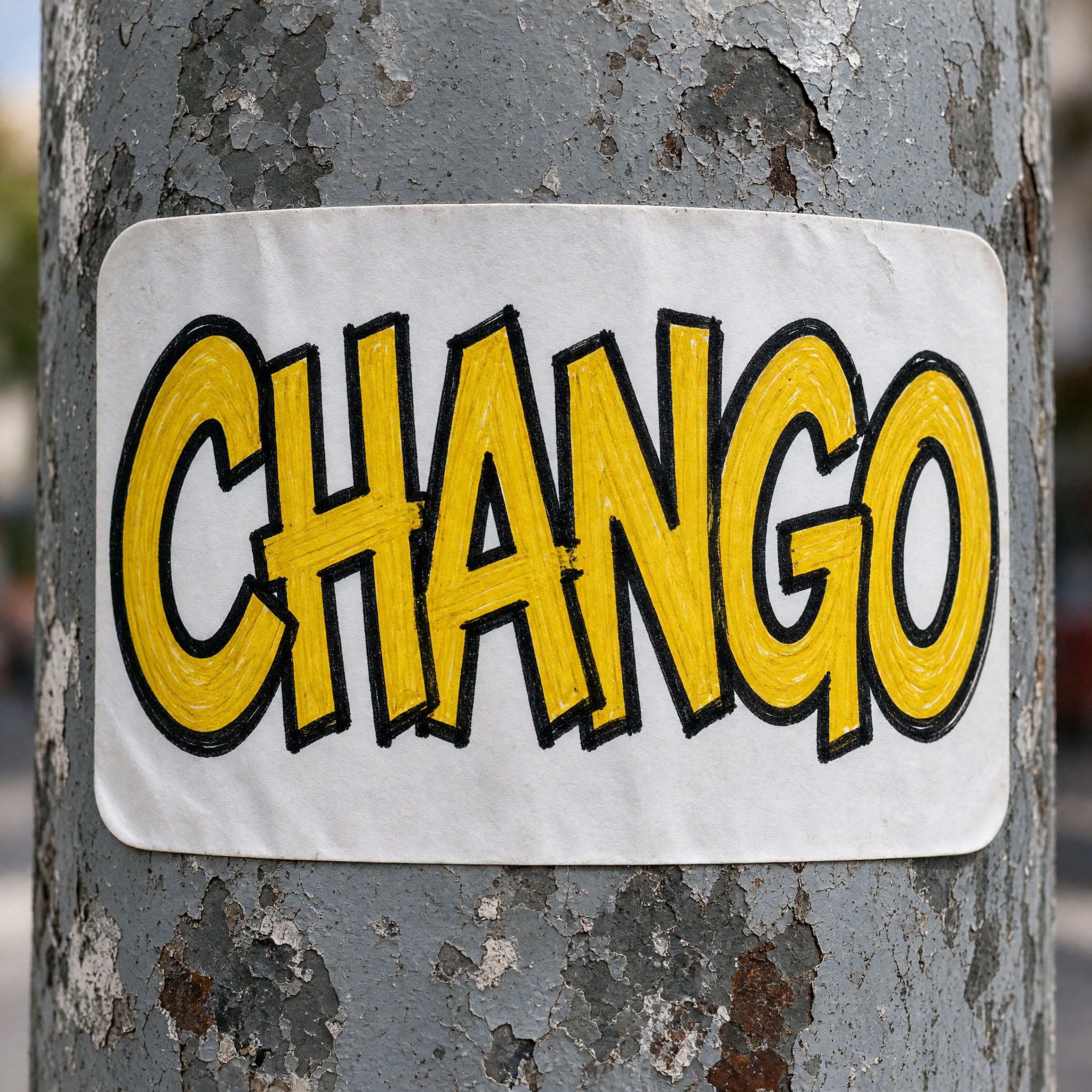 Fuente de IA Sticker de graffiti generada con Grok Imagine: la palabra CHANGO