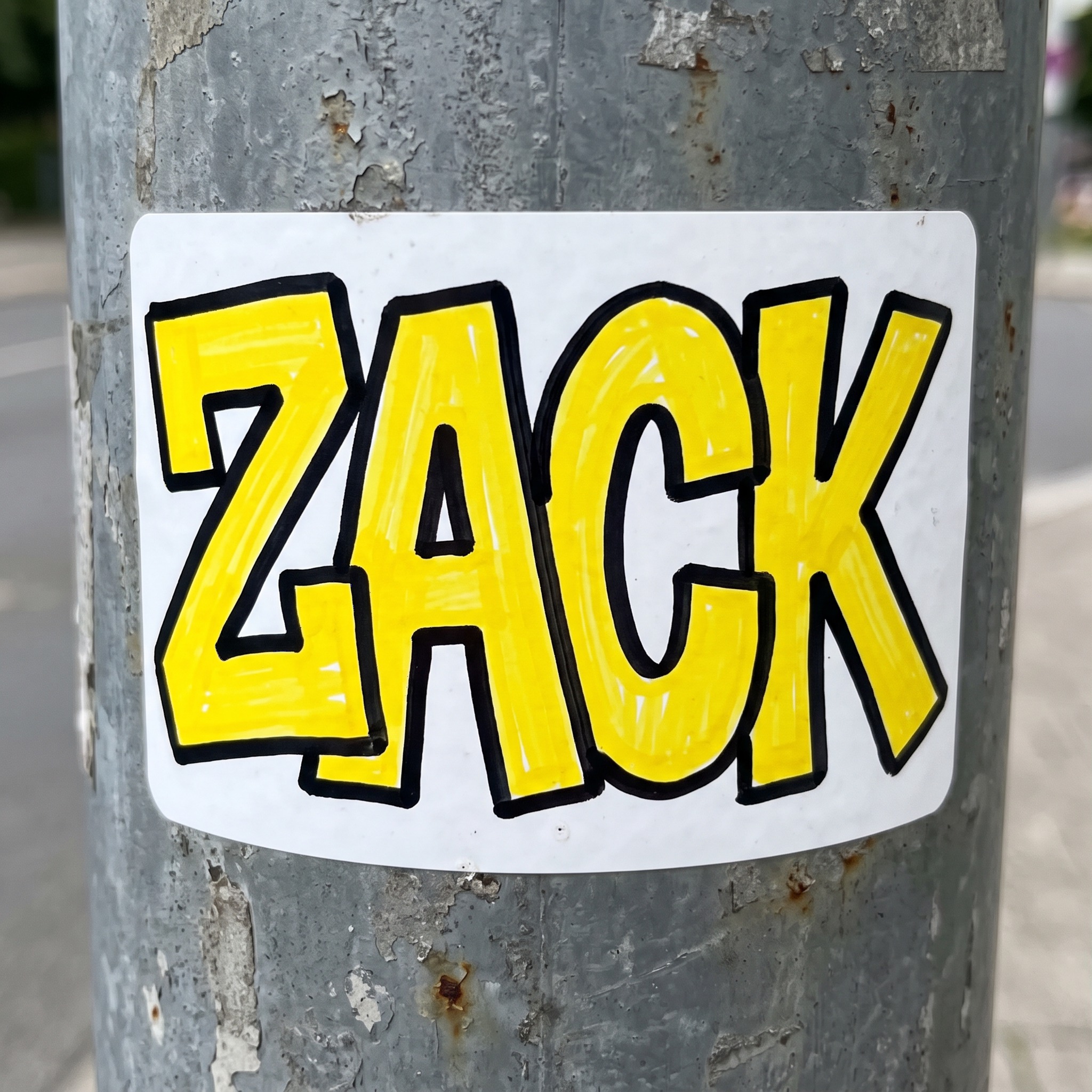 Graffiti-Sticker KI-Schrift, erstellt mit Nano Banana: das Wort ZACK