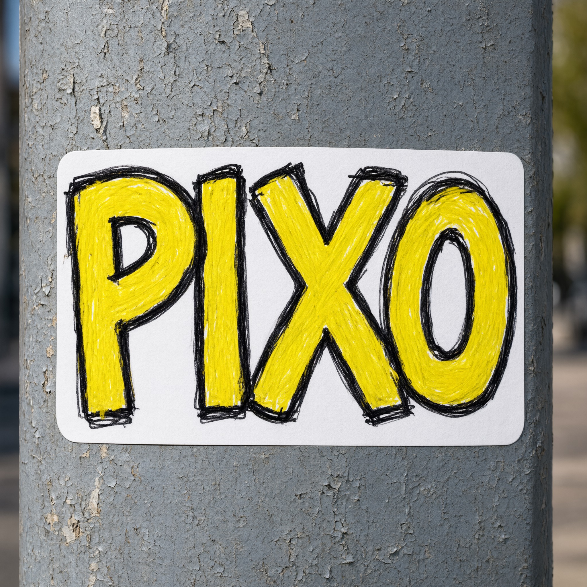 Fonte de IA Adesivo de grafite gerada no Qwen-Image: a palavra PIXO