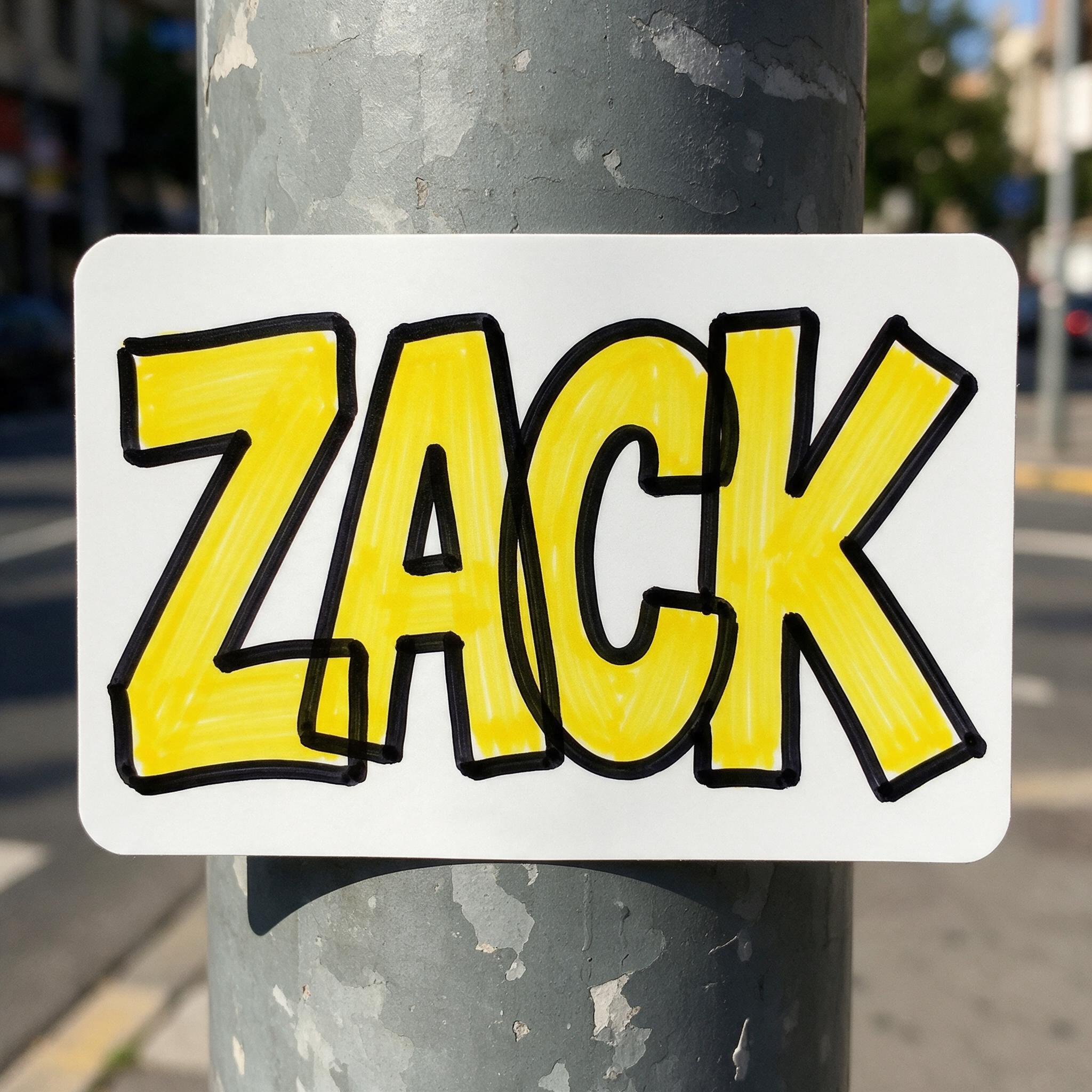 Graffiti-Sticker KI-Schrift, erstellt mit Seedream: das Wort ZACK