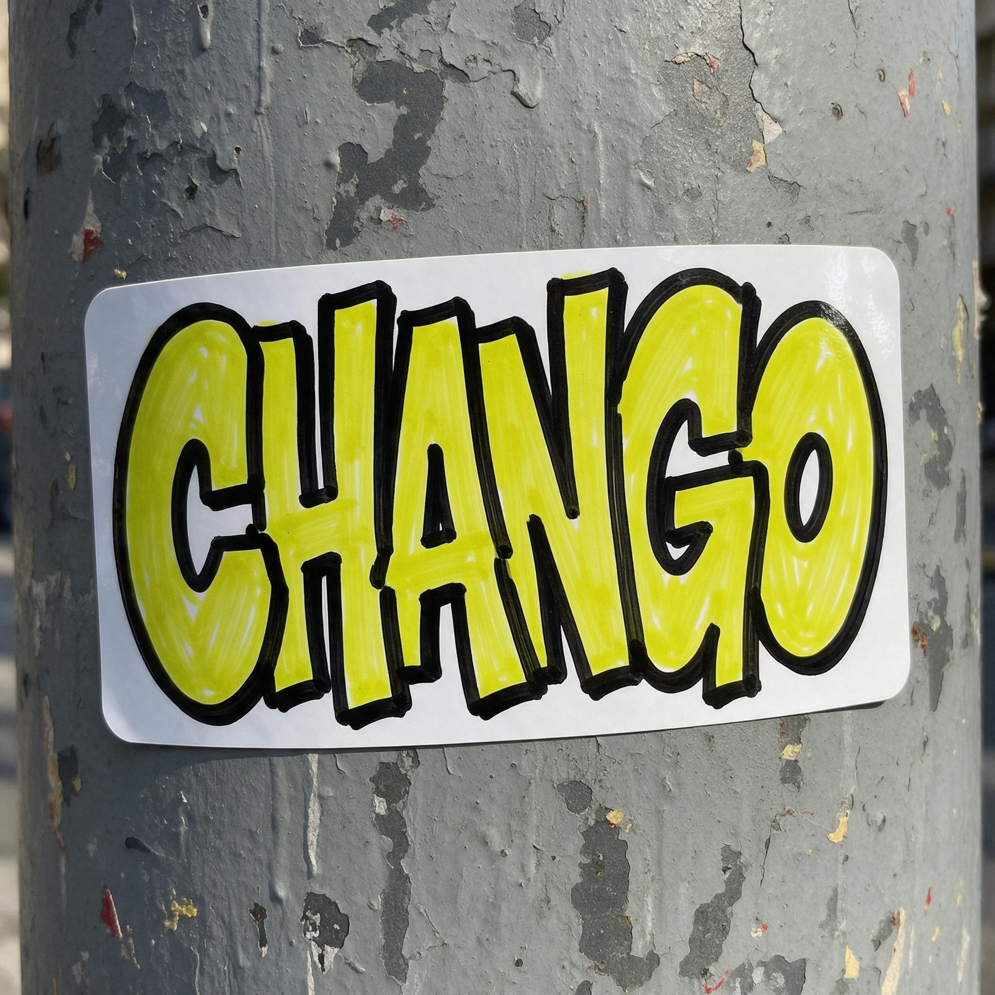 Fuente de IA Sticker de graffiti generada con Seedream: la palabra CHANGO