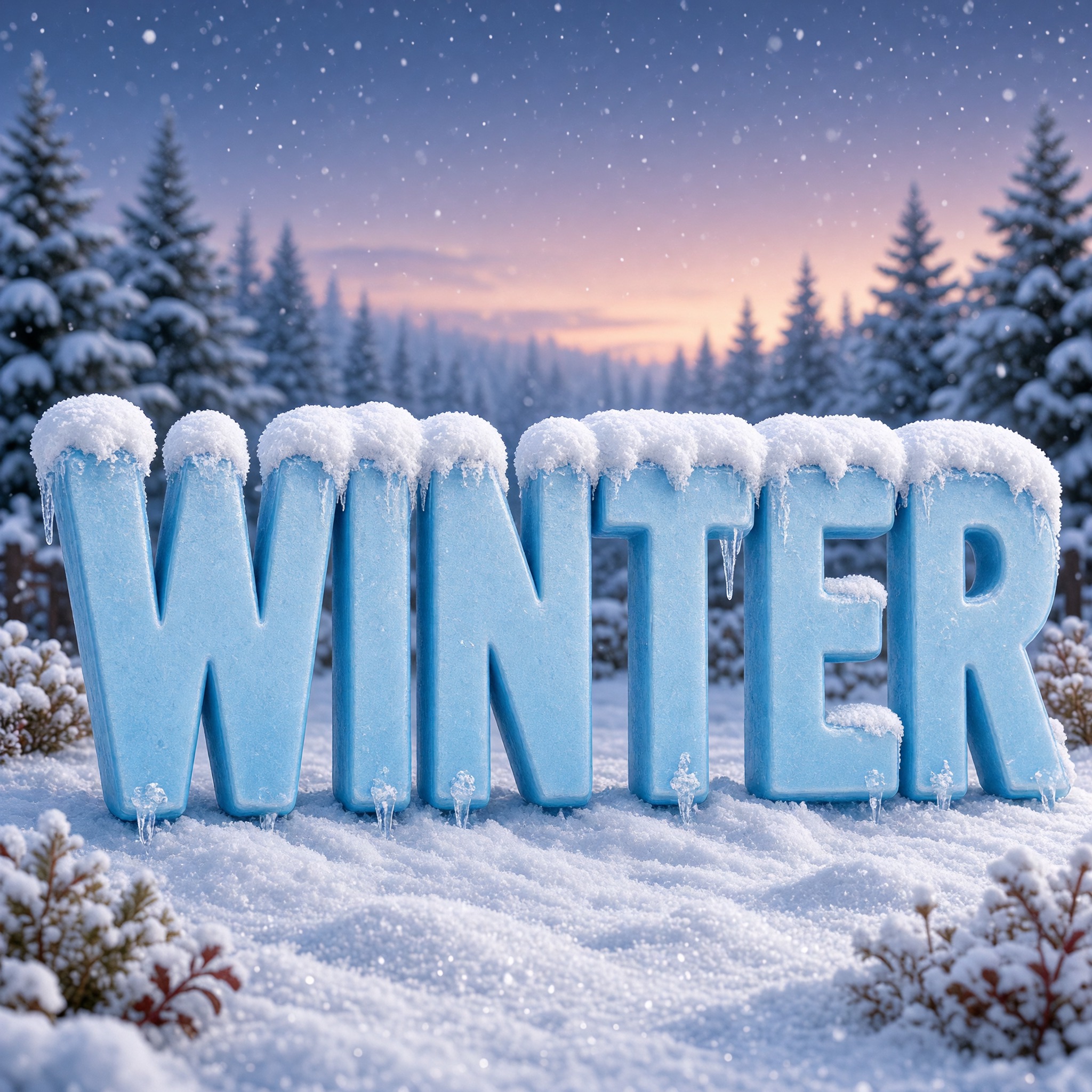 Snow Font AI font generated with Grok Imagine: the word WINTER