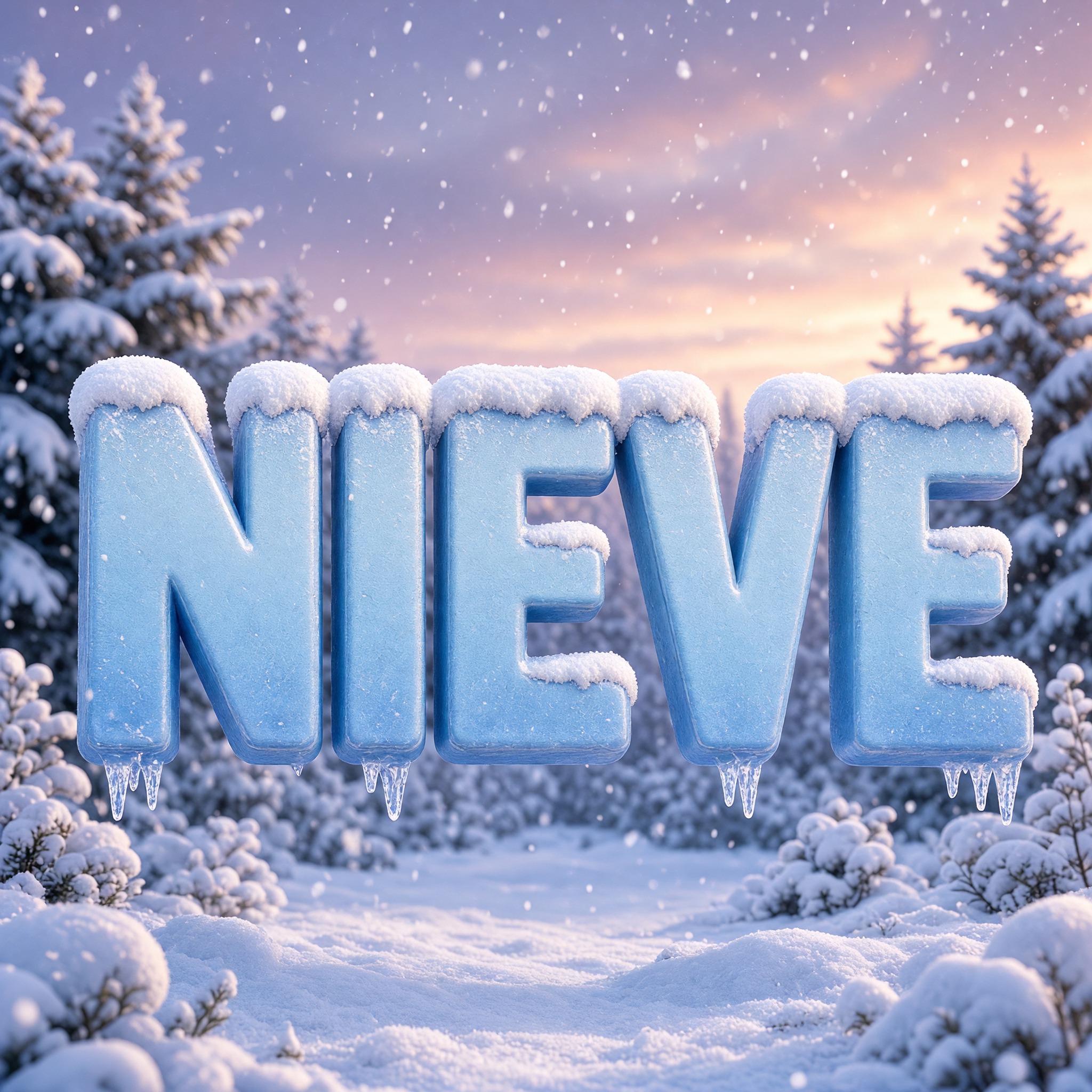 Fuente de IA Letras con nieve generada con Grok Imagine: la palabra NIEVE