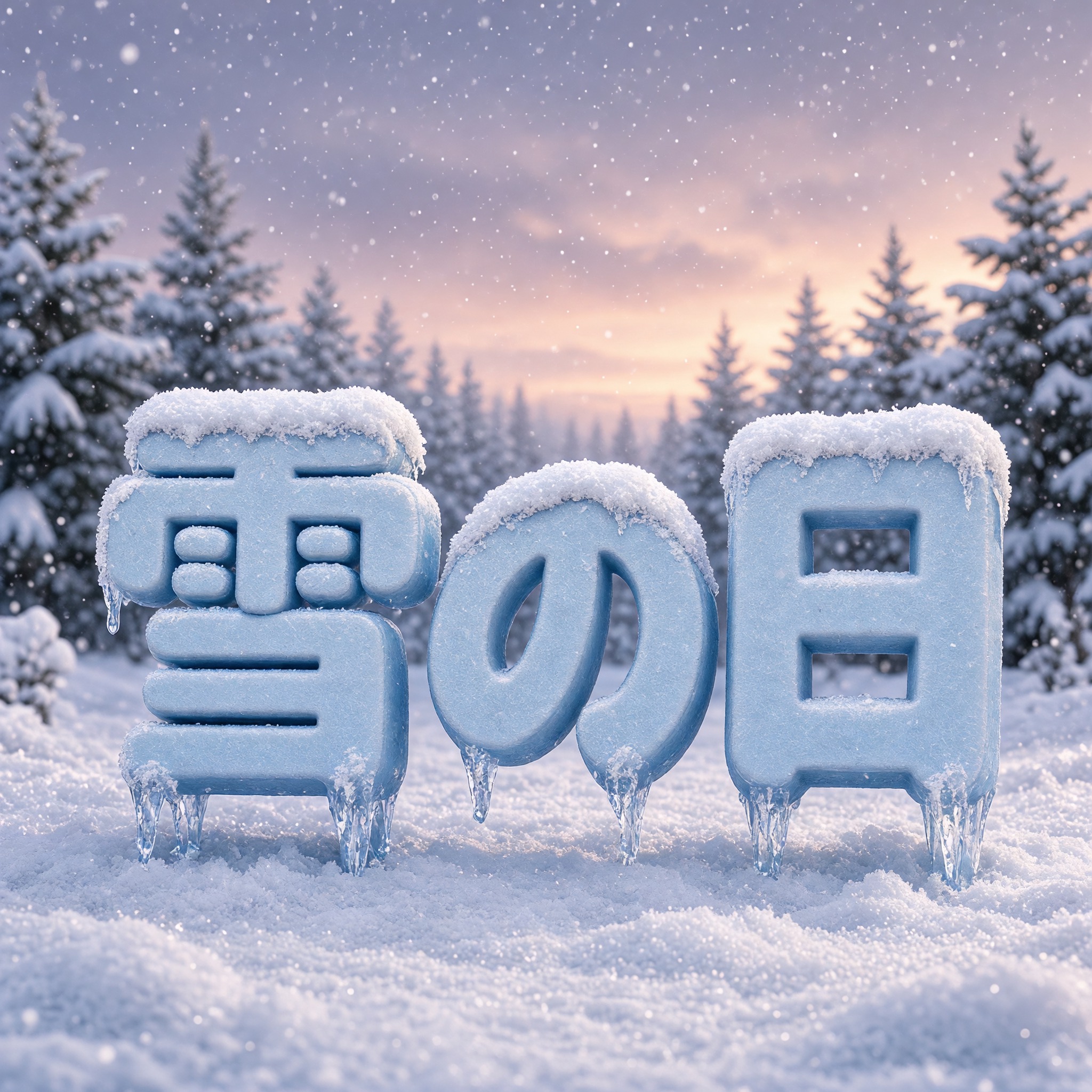 Grok Imagine で生成した 雪 文字 AIフォント：文字「雪の日」