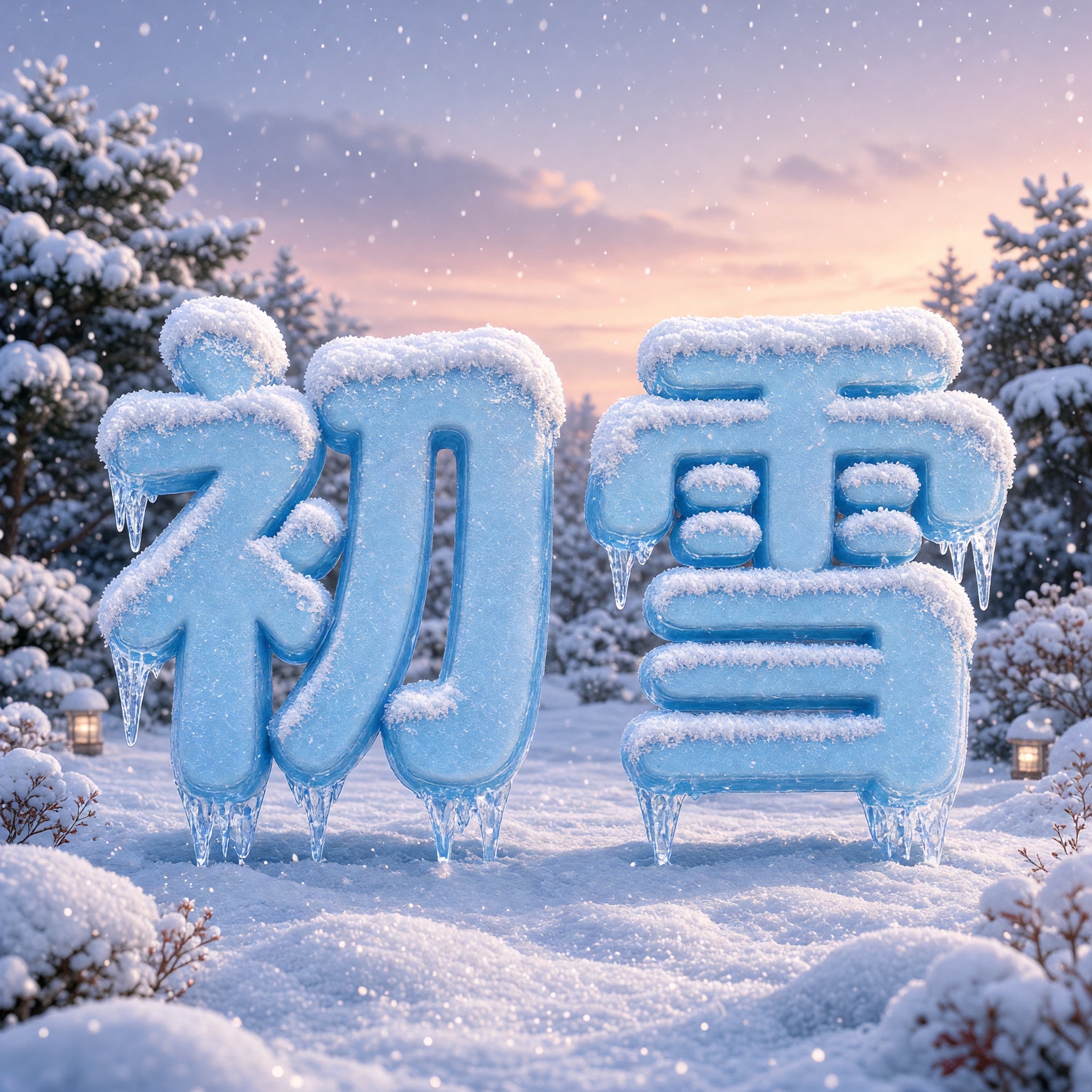 积雪字体 AI 字体在 Grok Imagine 上的生成结果:文字 初雪