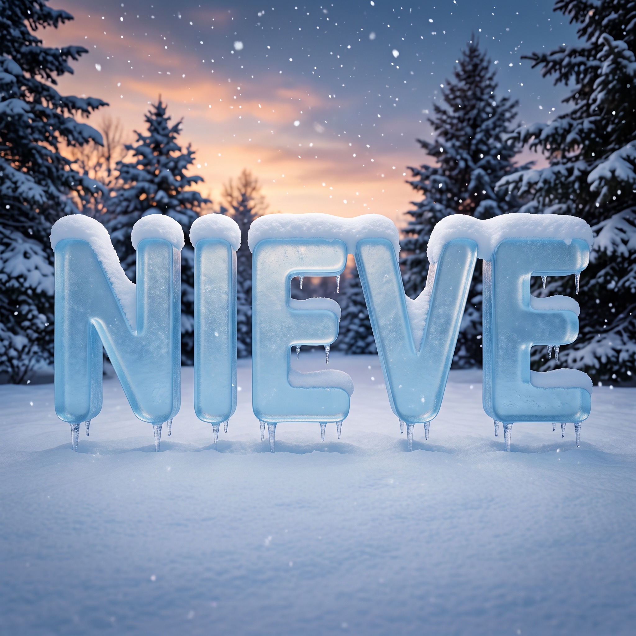 Fuente de IA Letras con nieve generada con Nano Banana: la palabra NIEVE