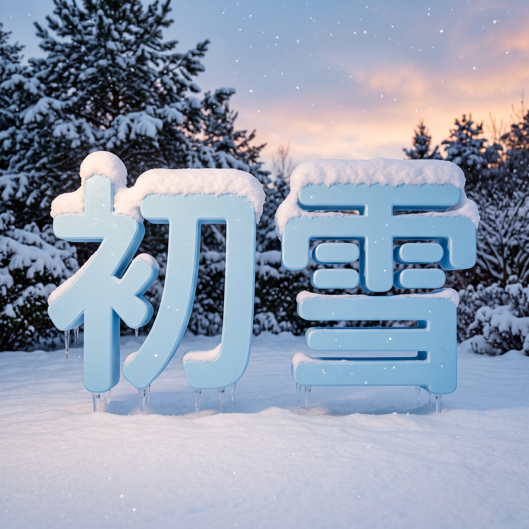 积雪字体 AI 字体在 Nano Banana 上的生成结果：文字 初雪