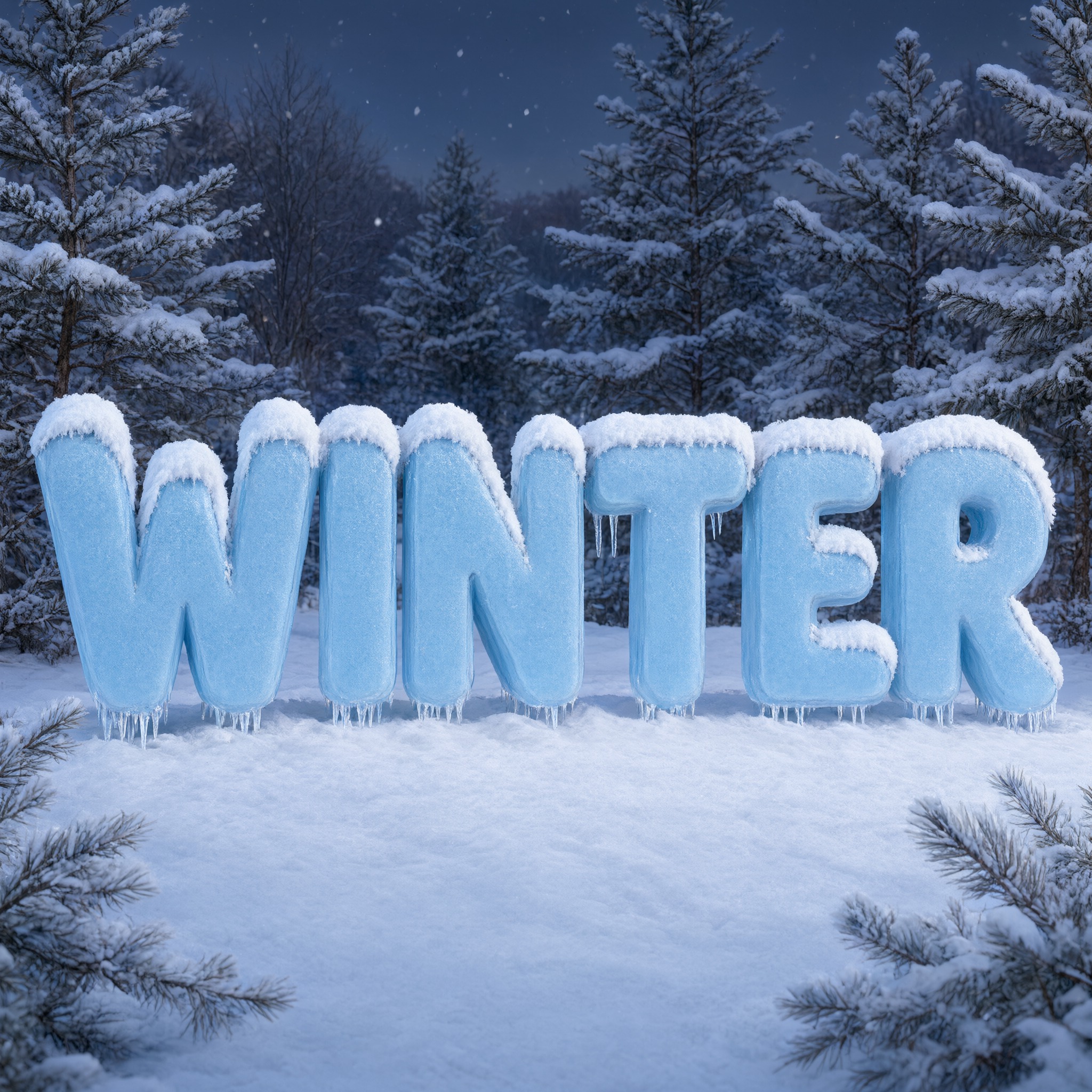 Snow Font AI font generated with Qwen-Image: the word WINTER