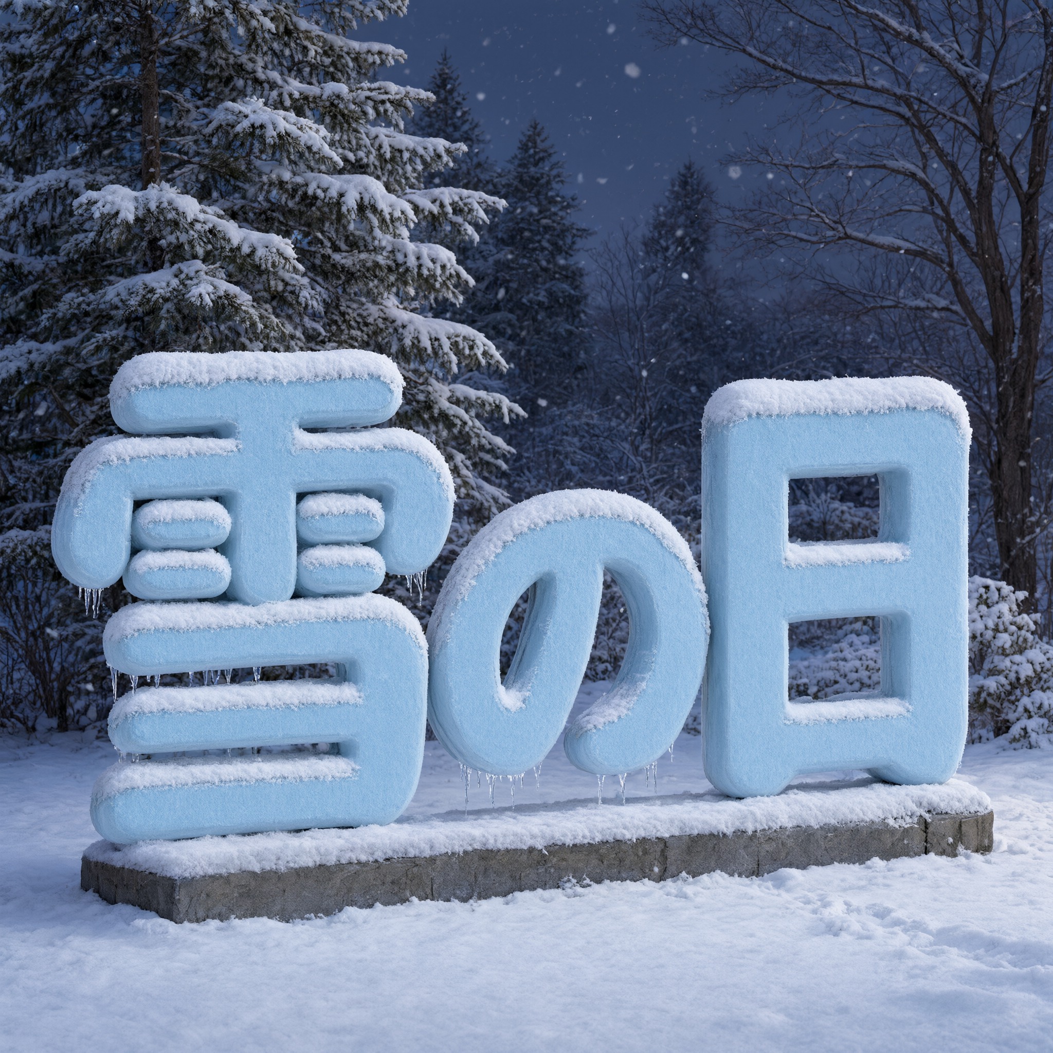 Qwen-Image で生成した 雪 文字 AIフォント：文字「雪の日」