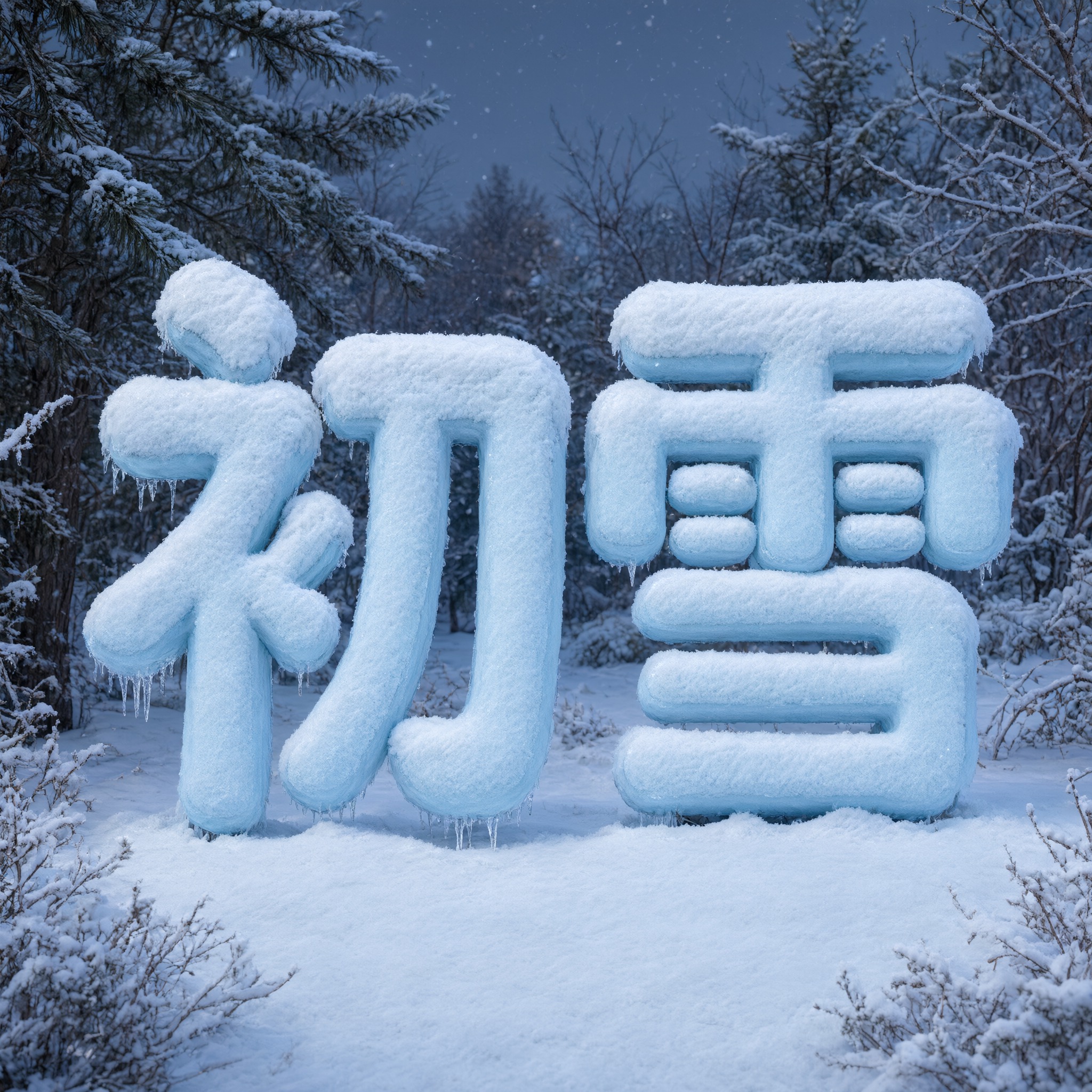 积雪字体 AI 字体在 Qwen-Image 上的生成结果：文字 初雪