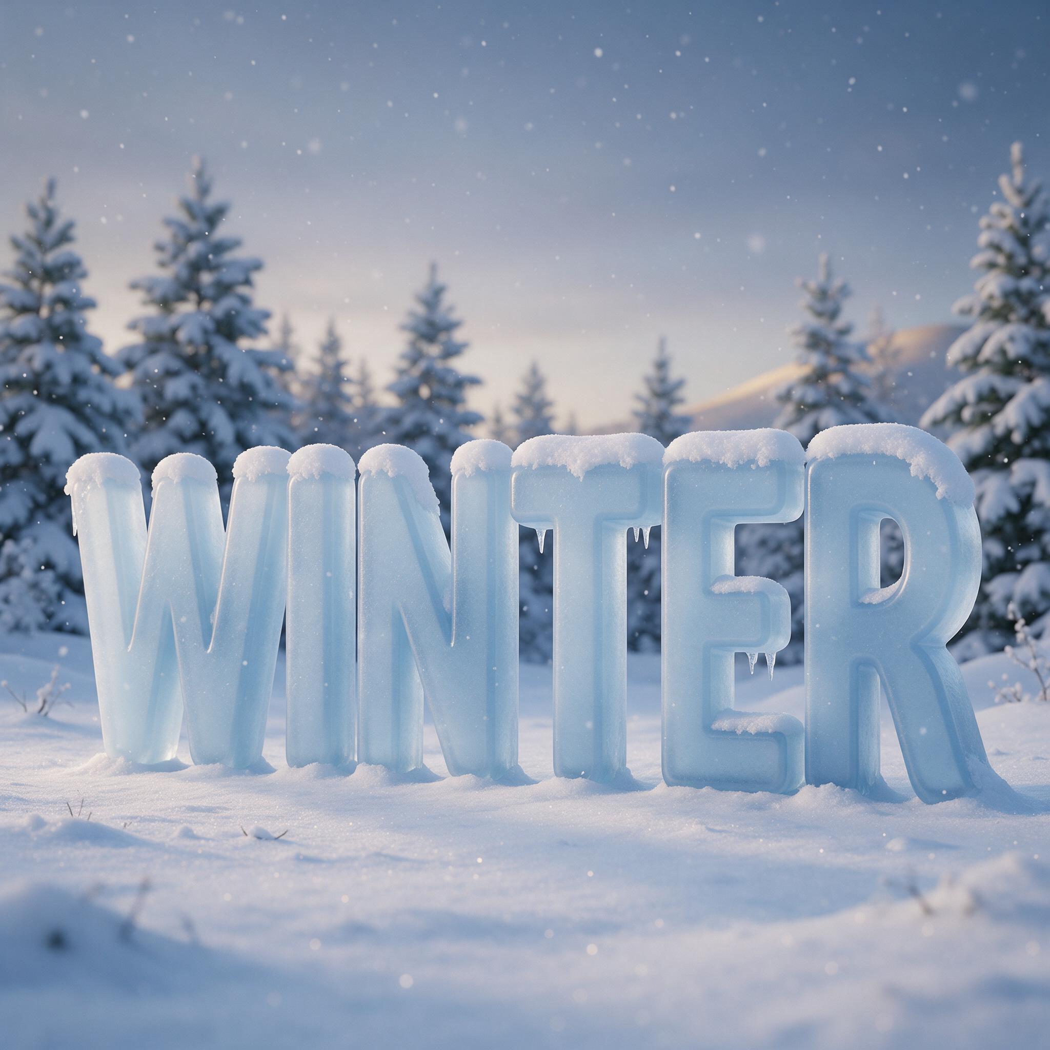 Snow Font AI font generated with Seedream: the word WINTER