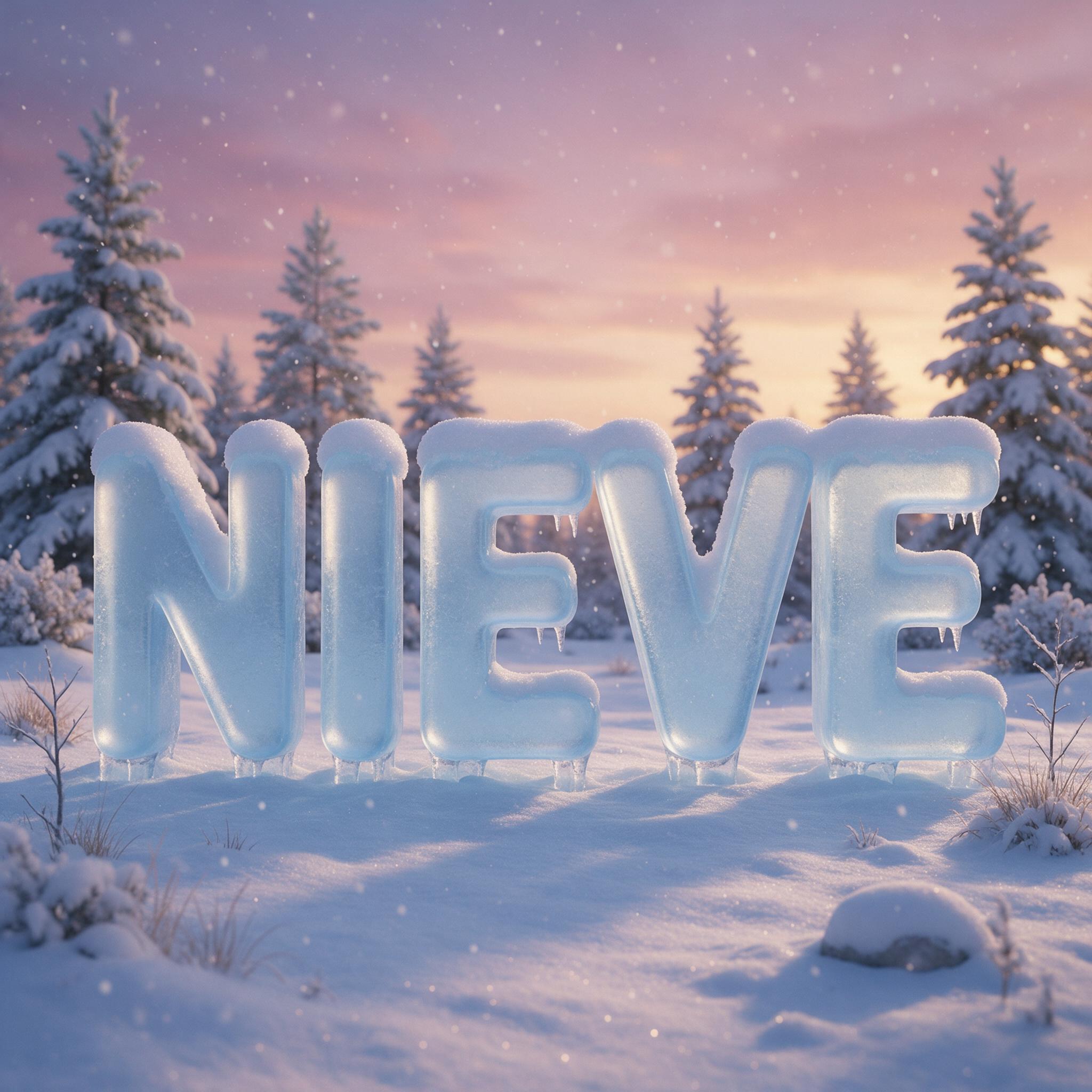 Fuente de IA Letras con nieve generada con Seedream: la palabra NIEVE