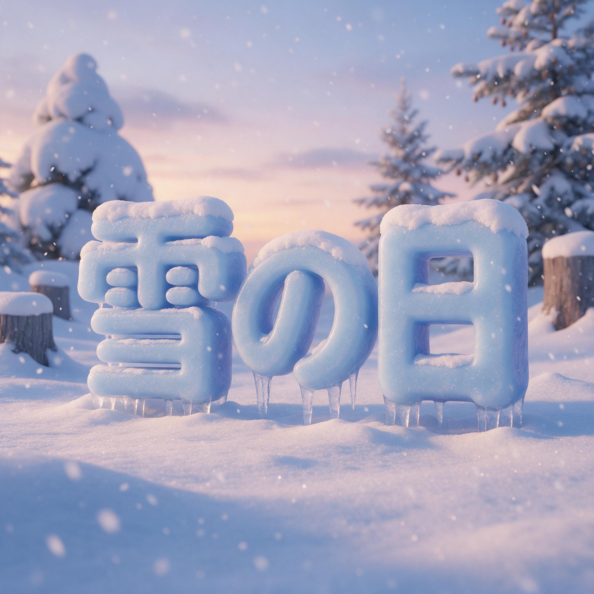 Seedream で生成した 雪 文字 AIフォント：文字「雪の日」