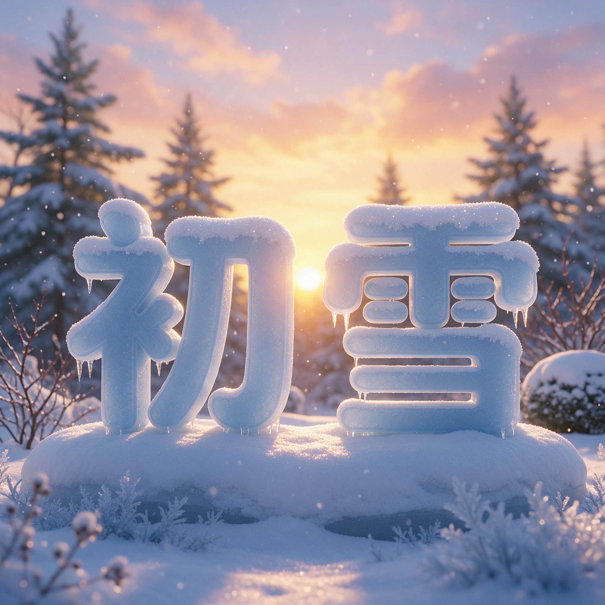 积雪字体 AI 字体在 Seedream 上的生成结果：文字 初雪