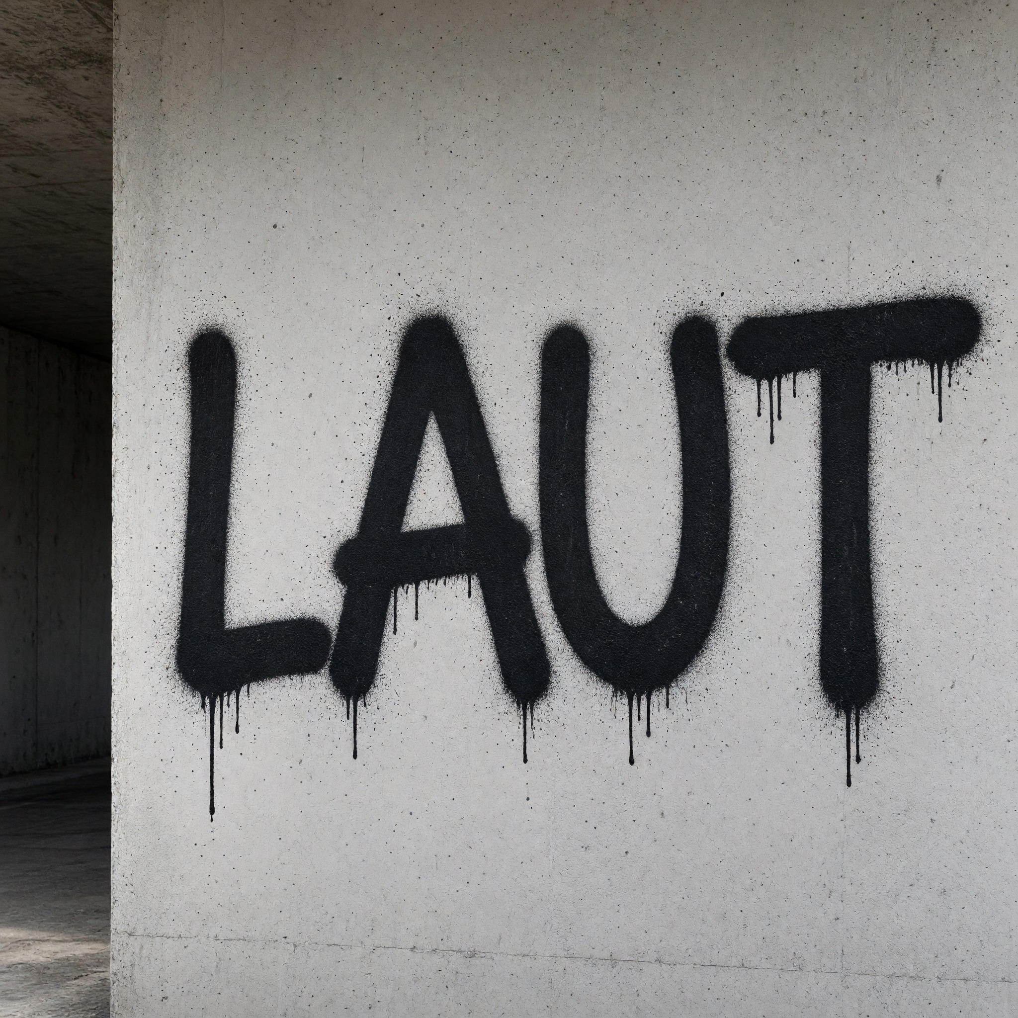 Spray-Schrift KI-Schrift, erstellt mit Grok Imagine: das Wort LAUT