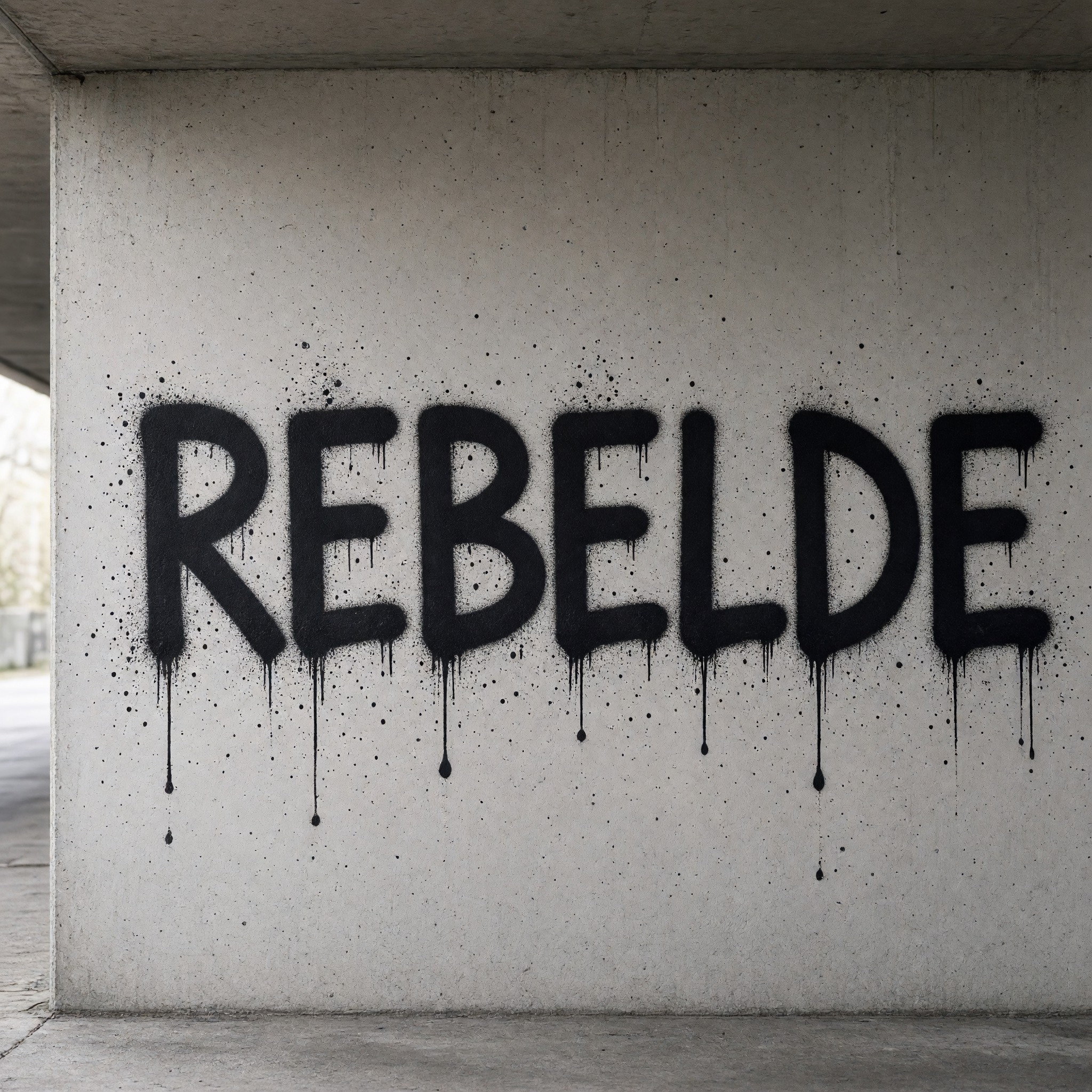 Fuente de IA Letras de spray generada con Grok Imagine: la palabra REBELDE