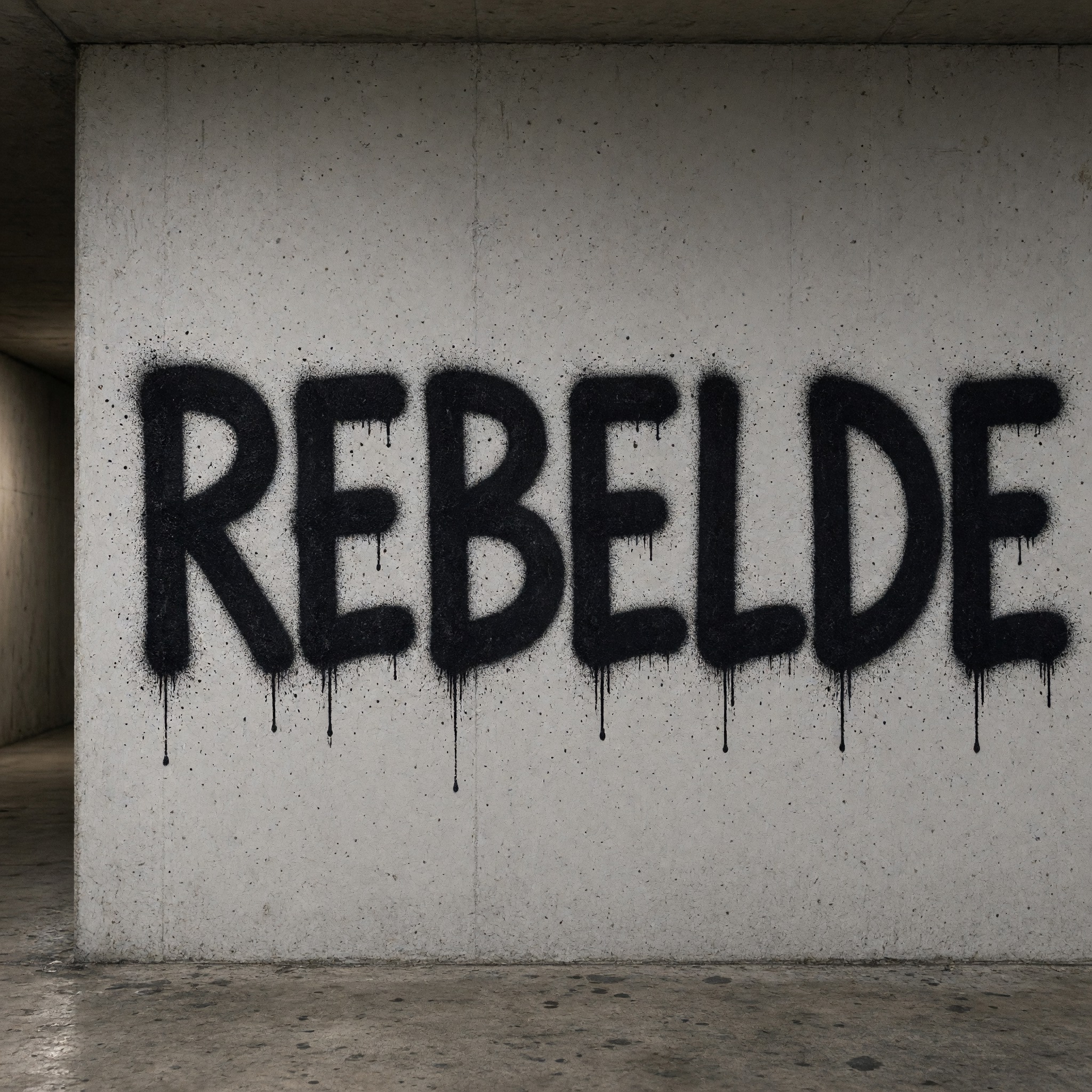 Fonte de IA Letras de spray gerada no Grok Imagine: a palavra REBELDE