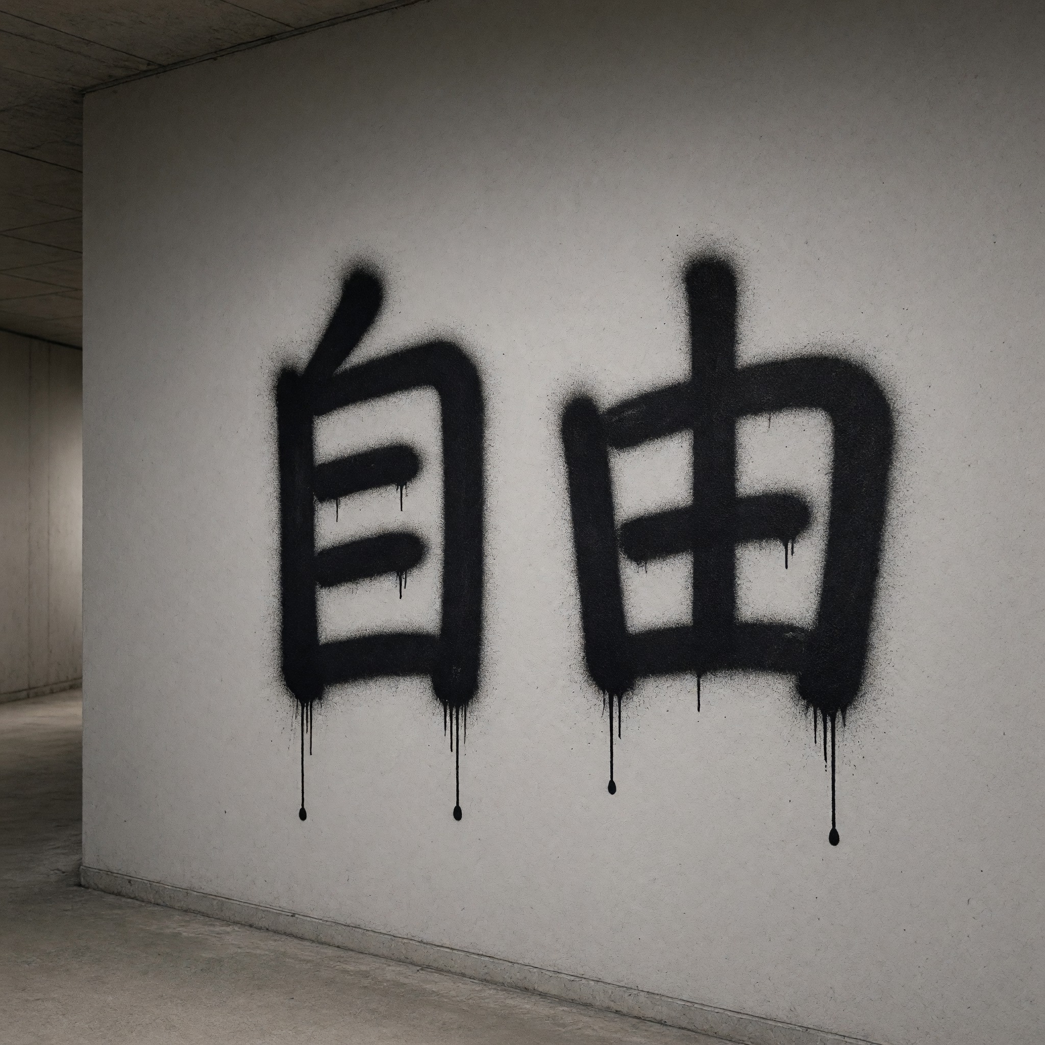 喷漆字 AI 字体在 Grok Imagine 上的生成结果：文字 自由