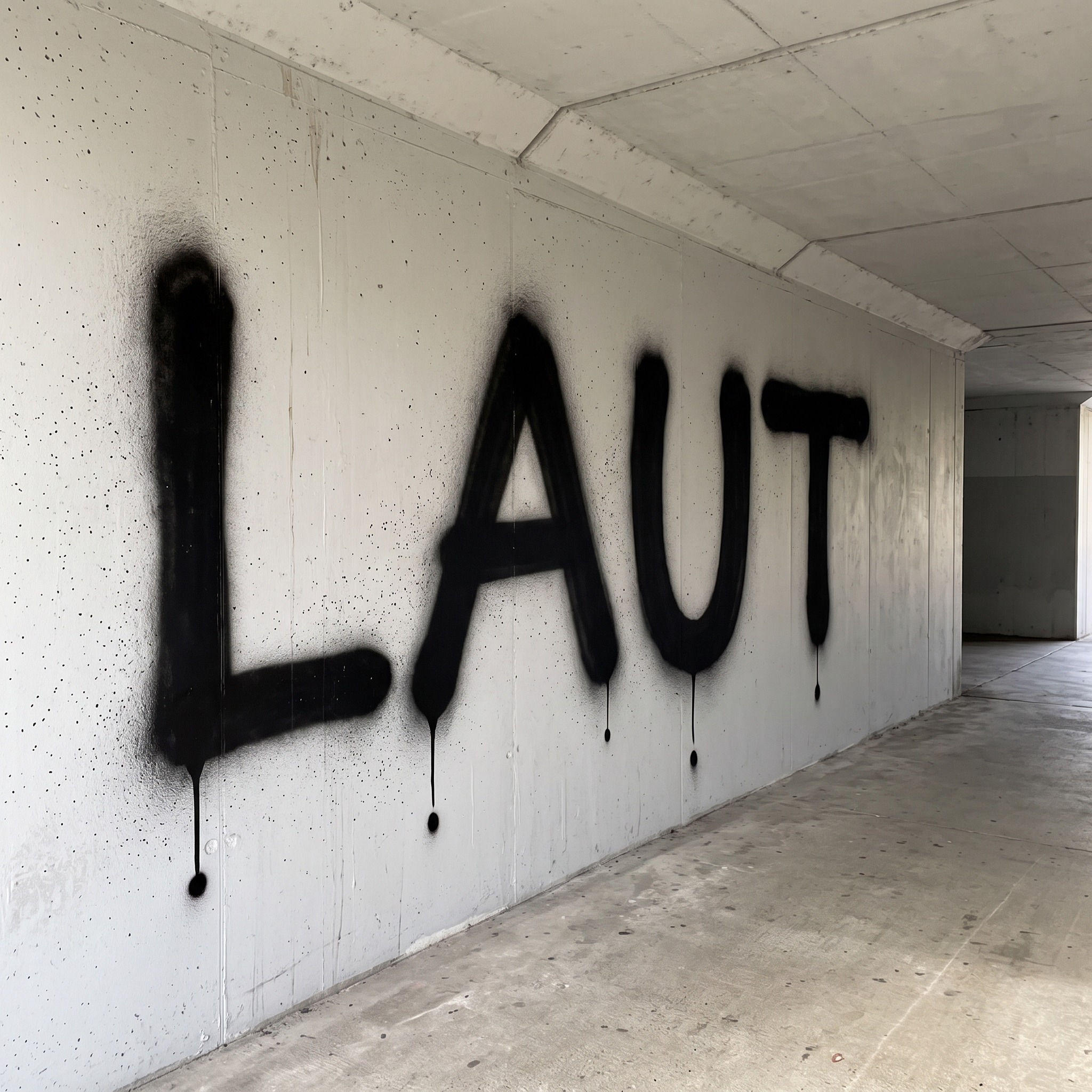 Spray-Schrift KI-Schrift, erstellt mit Nano Banana: das Wort LAUT