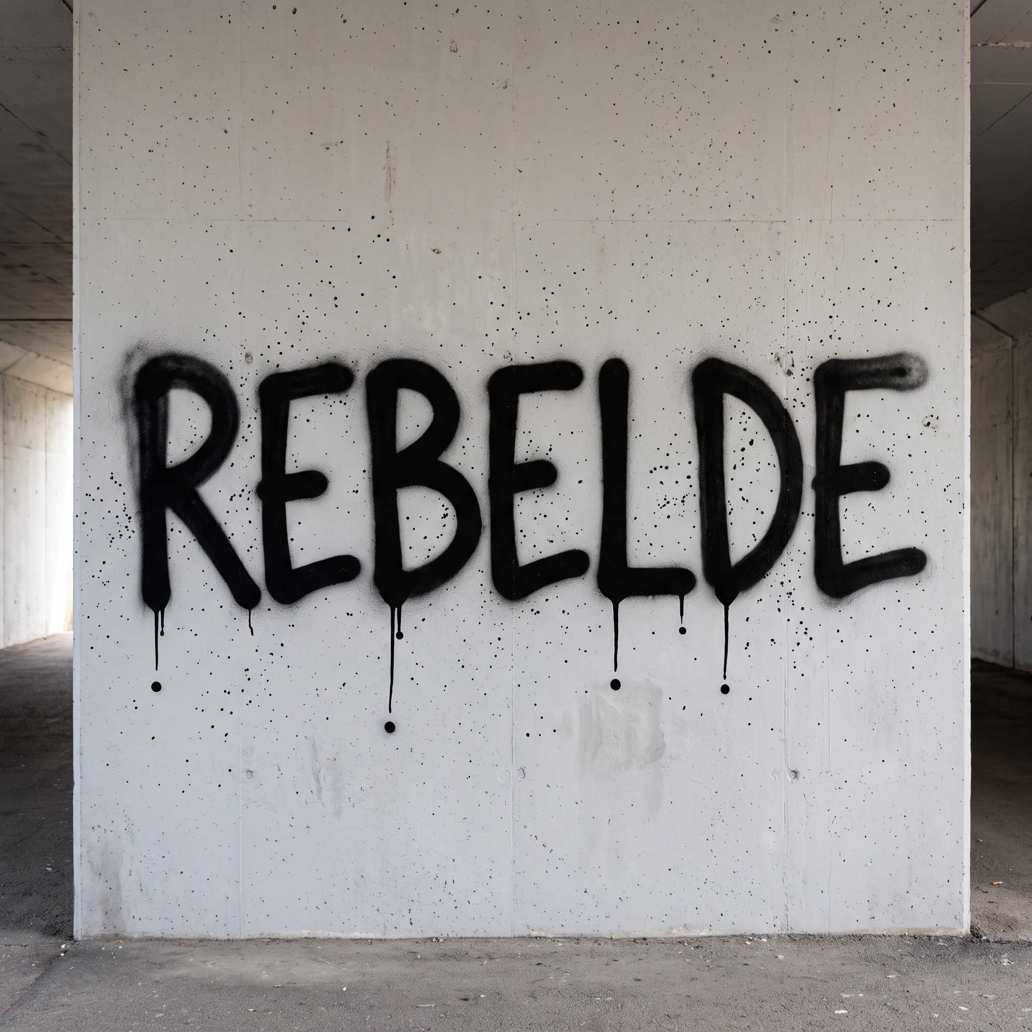 Fuente de IA Letras de spray generada con Nano Banana: la palabra REBELDE