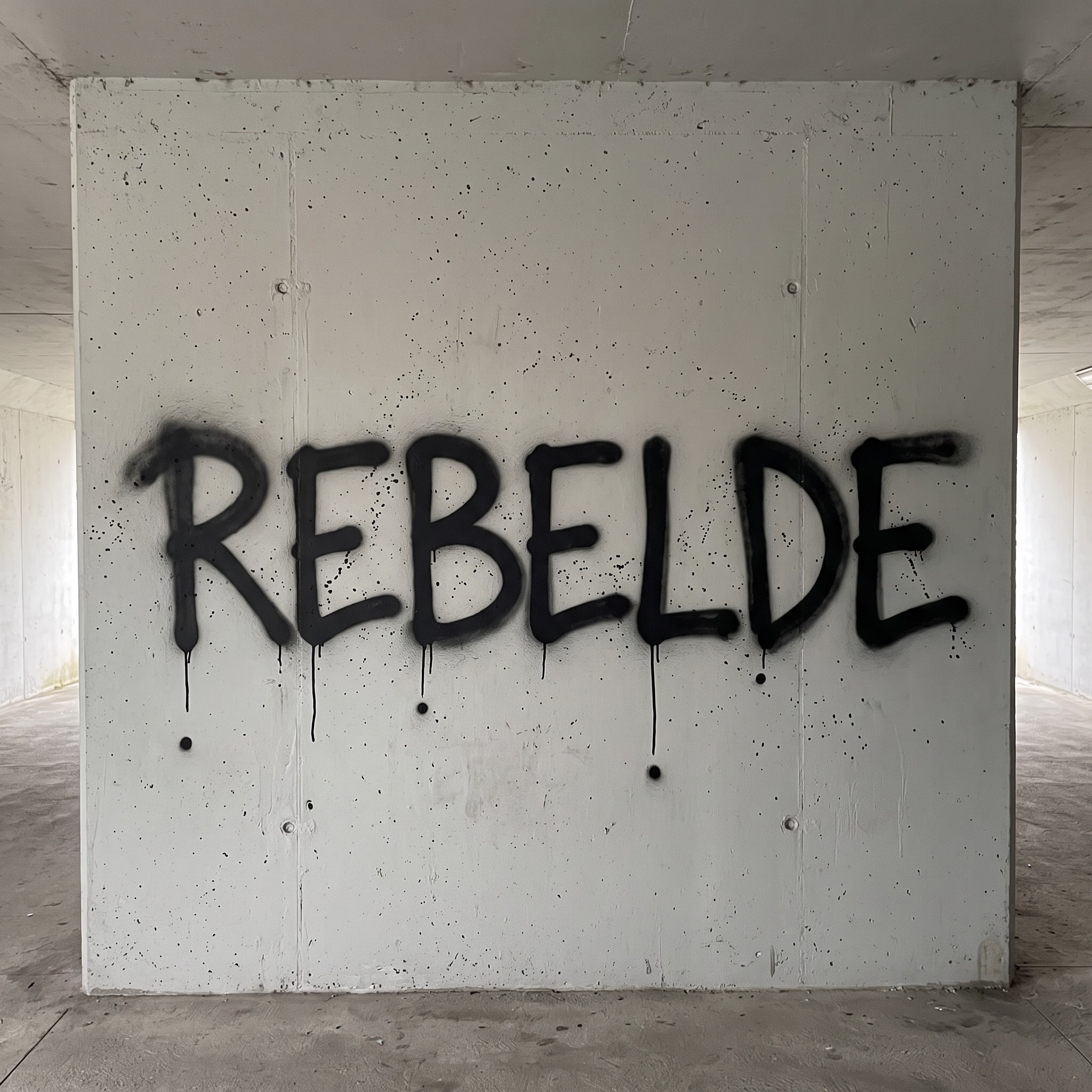 Fonte de IA Letras de spray gerada no Nano Banana: a palavra REBELDE