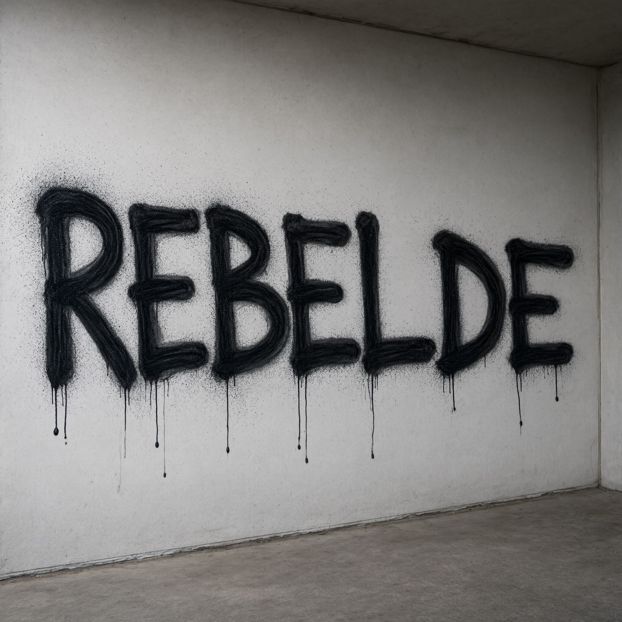 Fuente de IA Letras de spray generada con Qwen-Image: la palabra REBELDE
