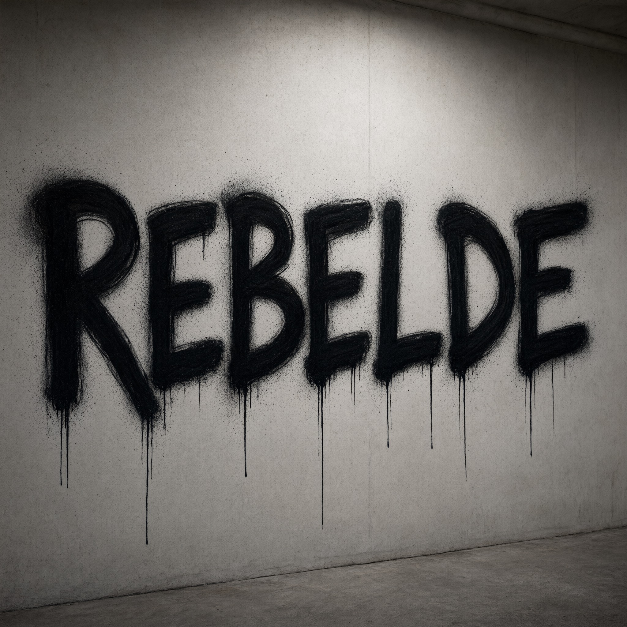 Fonte de IA Letras de spray gerada no Qwen-Image: a palavra REBELDE