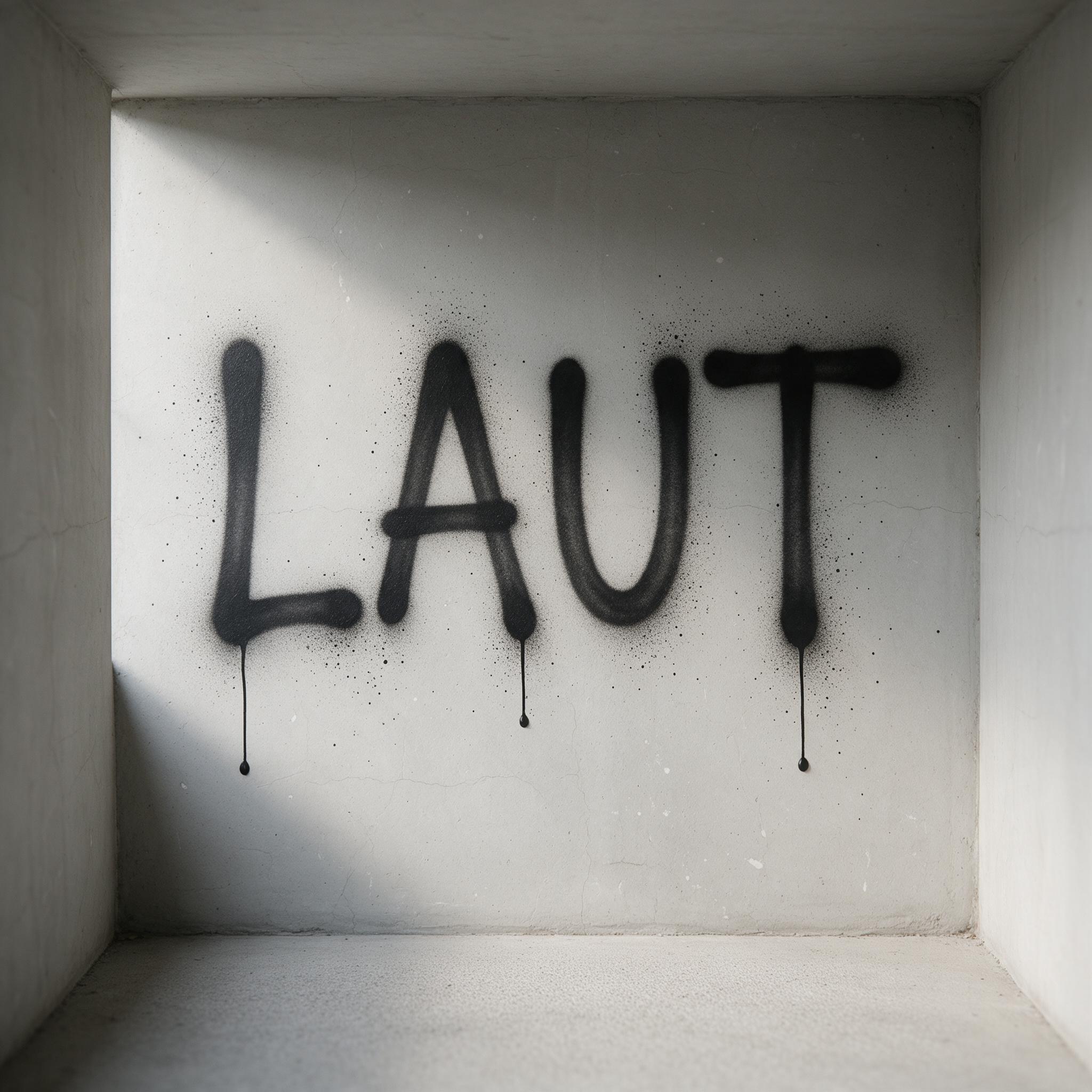 Spray-Schrift KI-Schrift, erstellt mit Seedream: das Wort LAUT