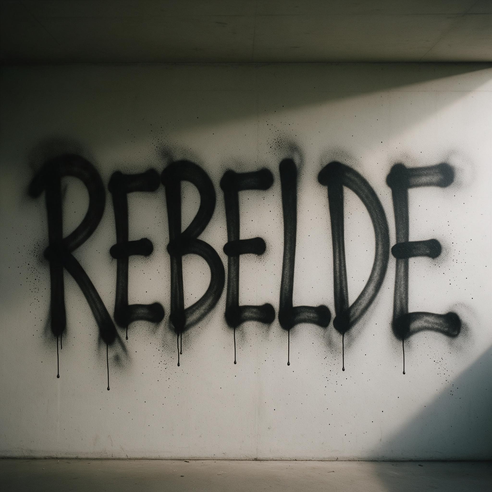Fonte de IA Letras de spray gerada no Seedream: a palavra REBELDE