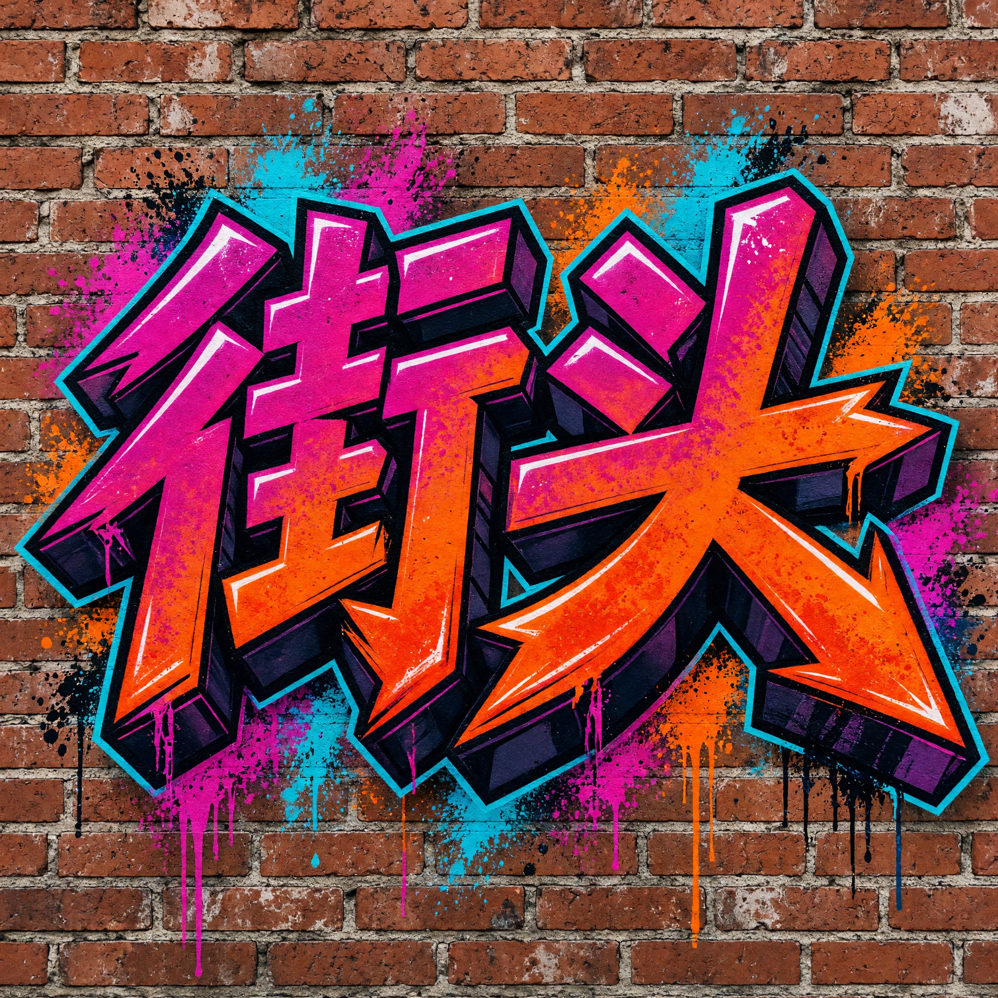落日涂鸦 AI 字体在 Grok Imagine 上的生成结果：文字 街头