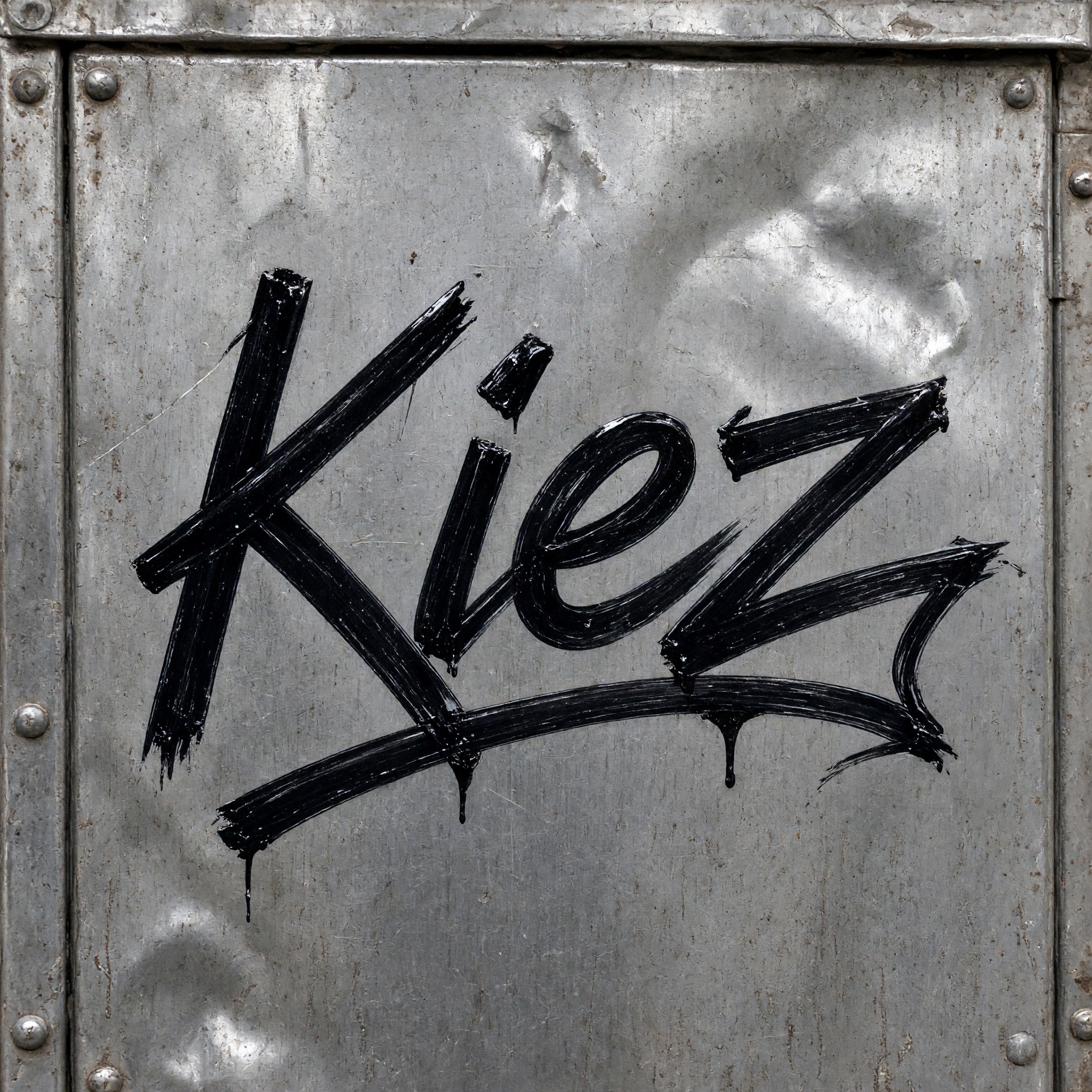Graffiti-Tag-Schrift KI-Schrift, erstellt mit Grok Imagine: das Wort Kiez