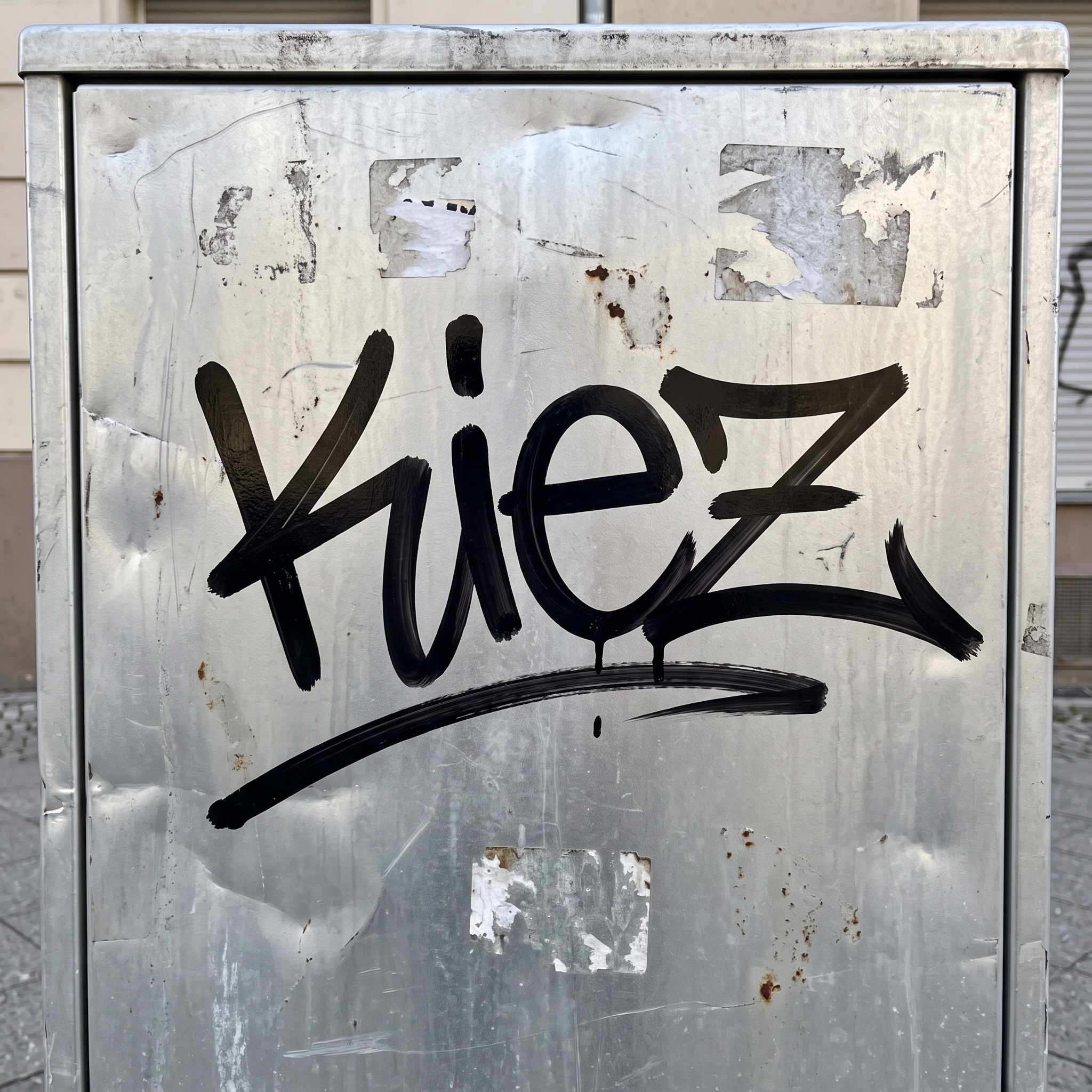Graffiti-Tag-Schrift KI-Schrift, erstellt mit Nano Banana: das Wort Kiez