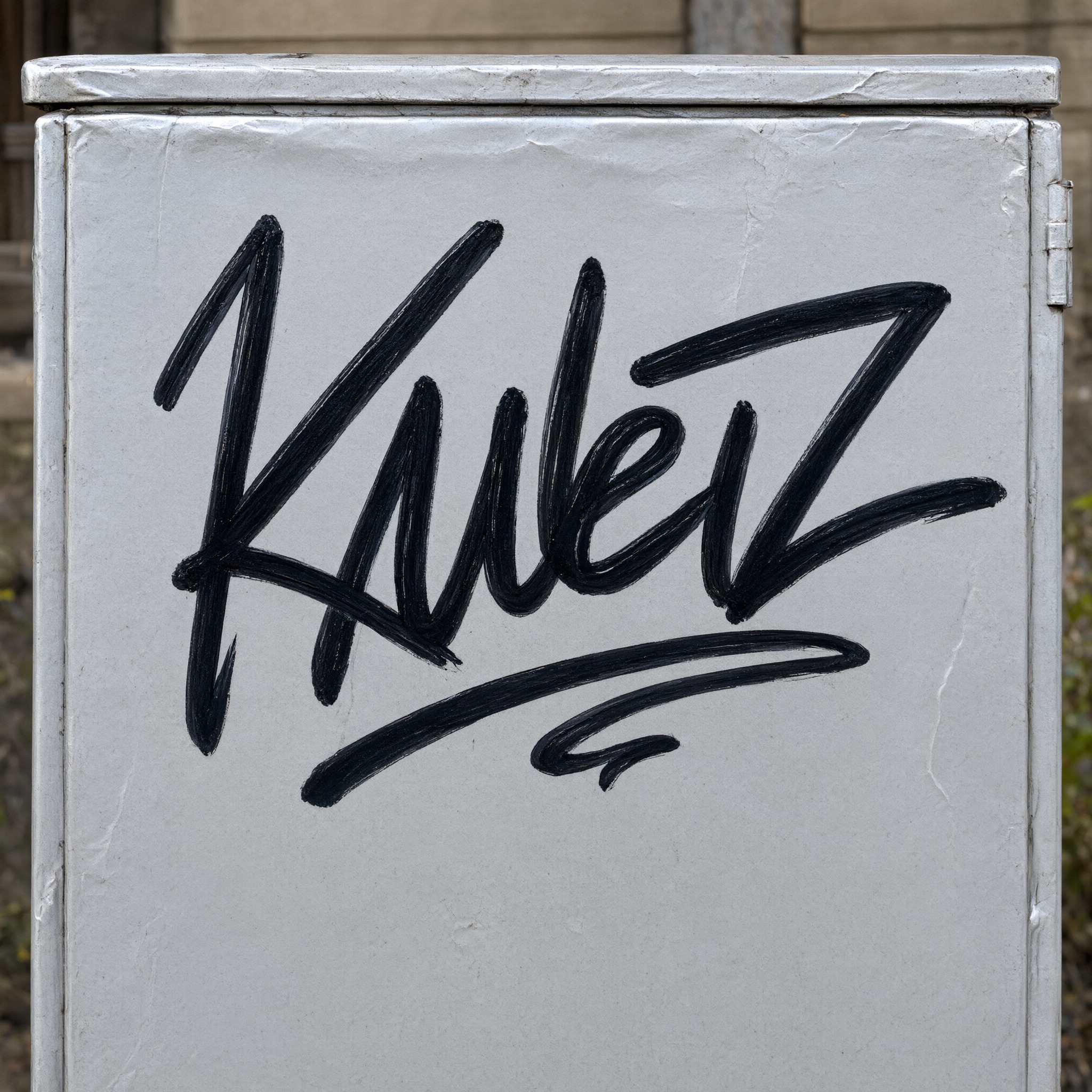 Graffiti-Tag-Schrift KI-Schrift, erstellt mit Qwen-Image: das Wort Kiez