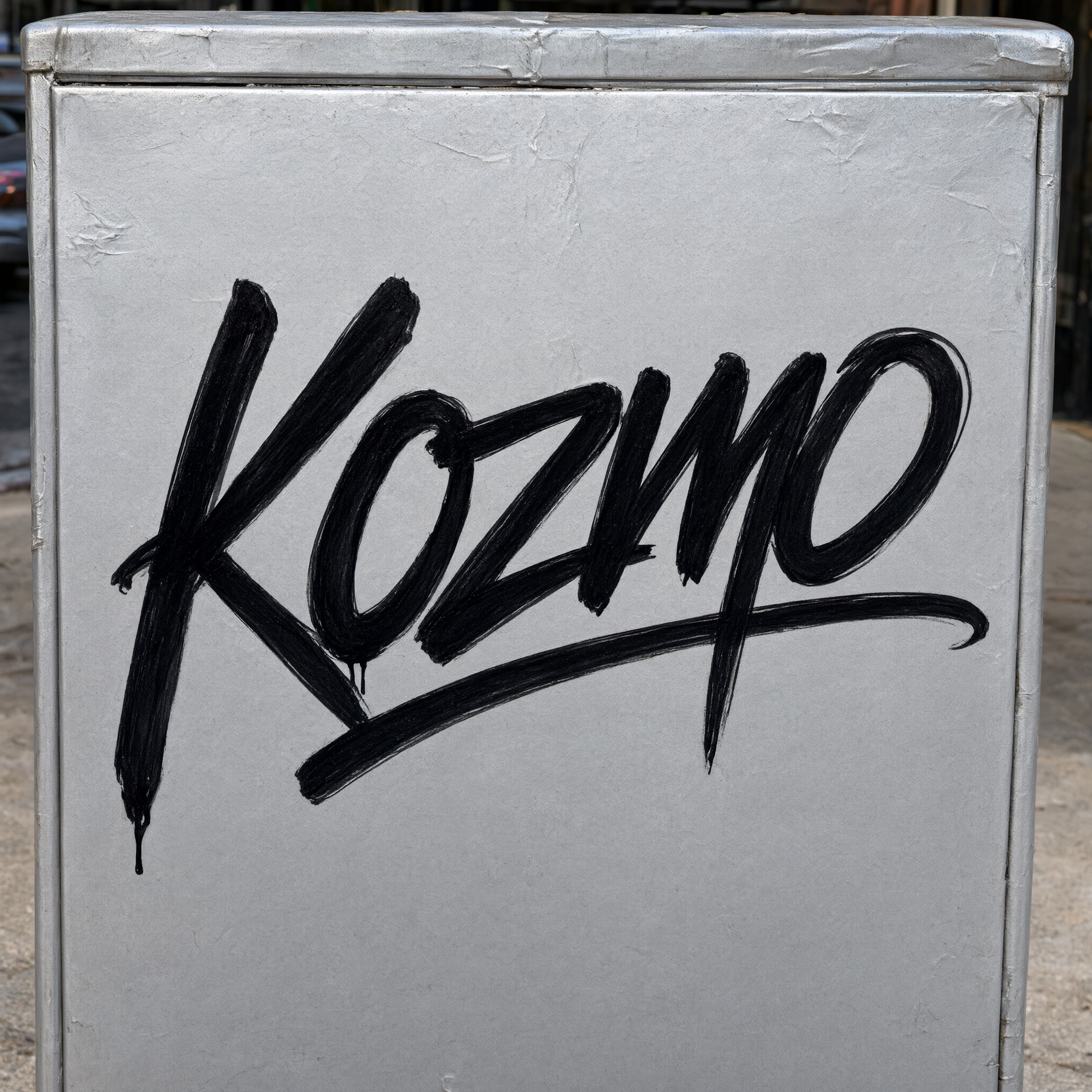 Tagging Letters AI font generated with Qwen-Image: the word Kozmo