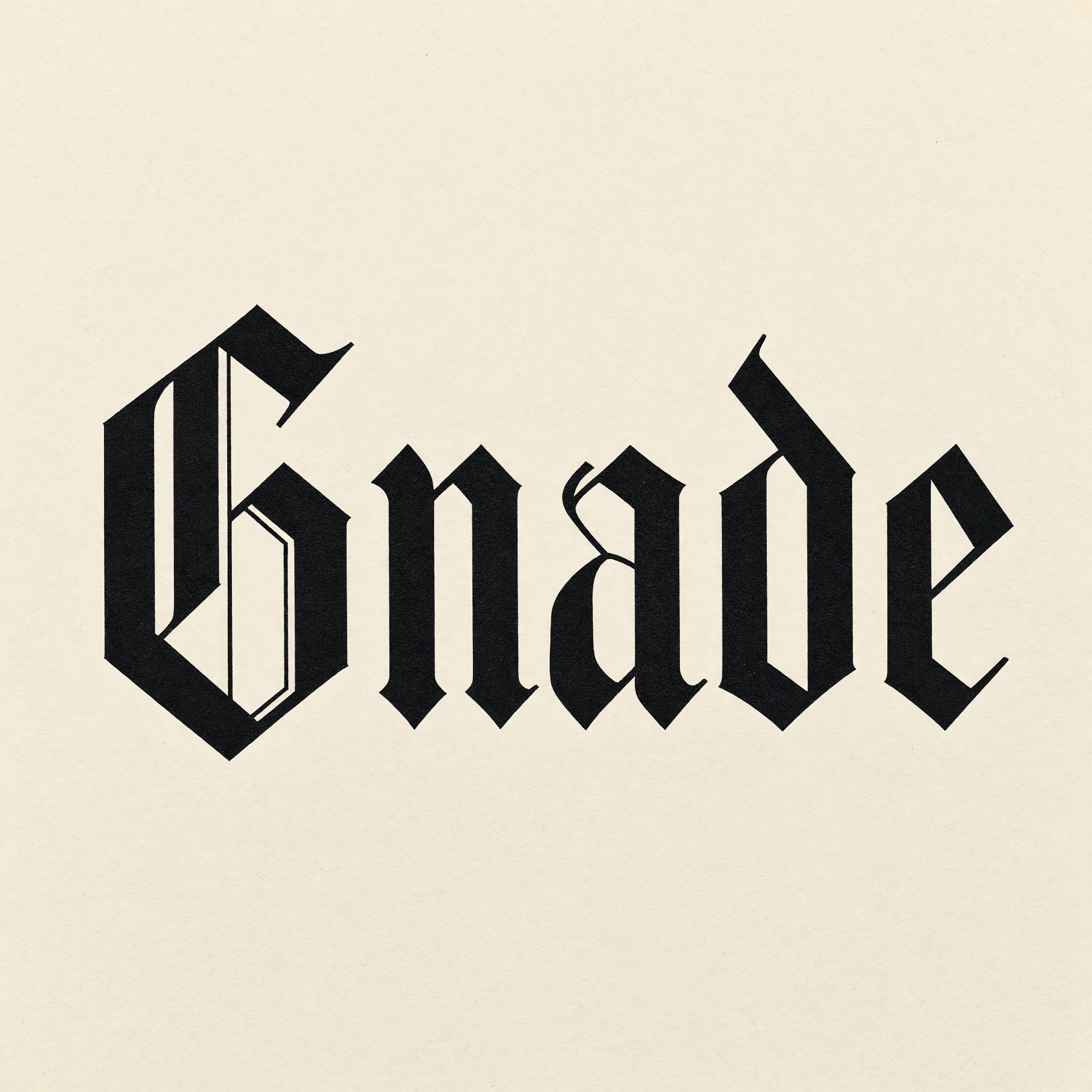 Textura-Schrift KI-Schrift, erstellt mit Grok Imagine: das Wort Gnade