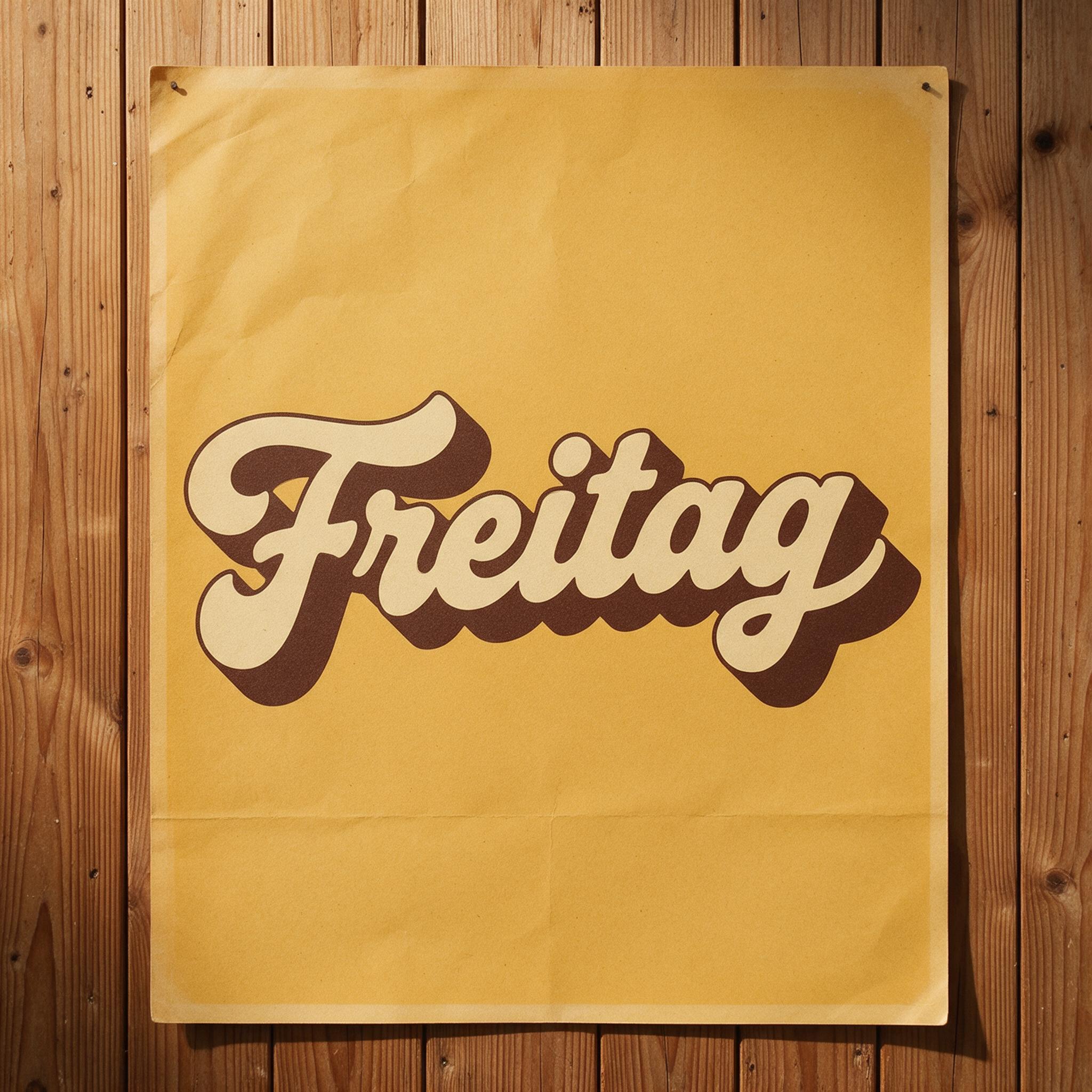 Fette Schreibschrift KI-Schrift, erstellt mit Seedream: das Wort Freitag