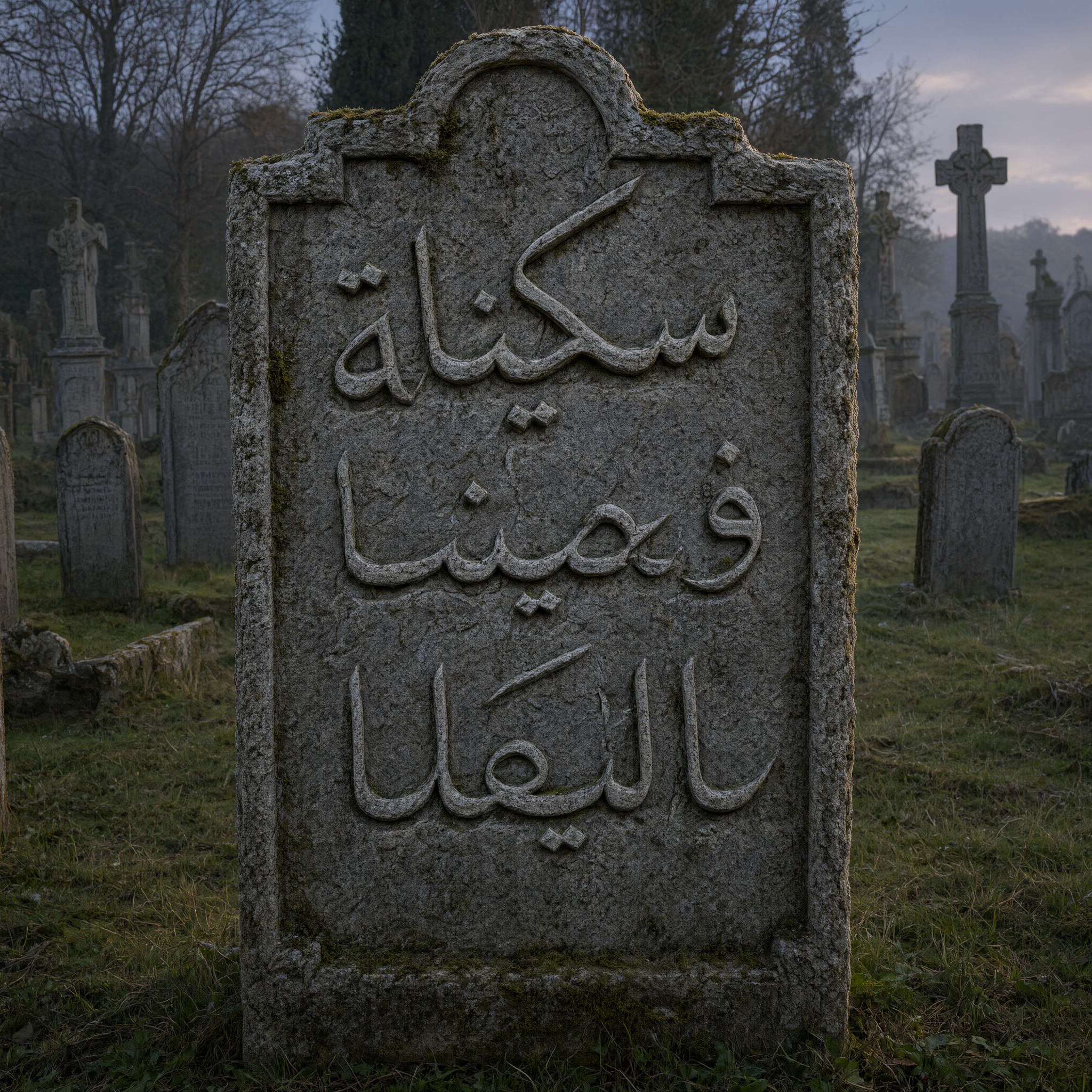 خط خط شاهد القبر بالذكاء الاصطناعي من توليد Qwen-Image: كلمة سكينة