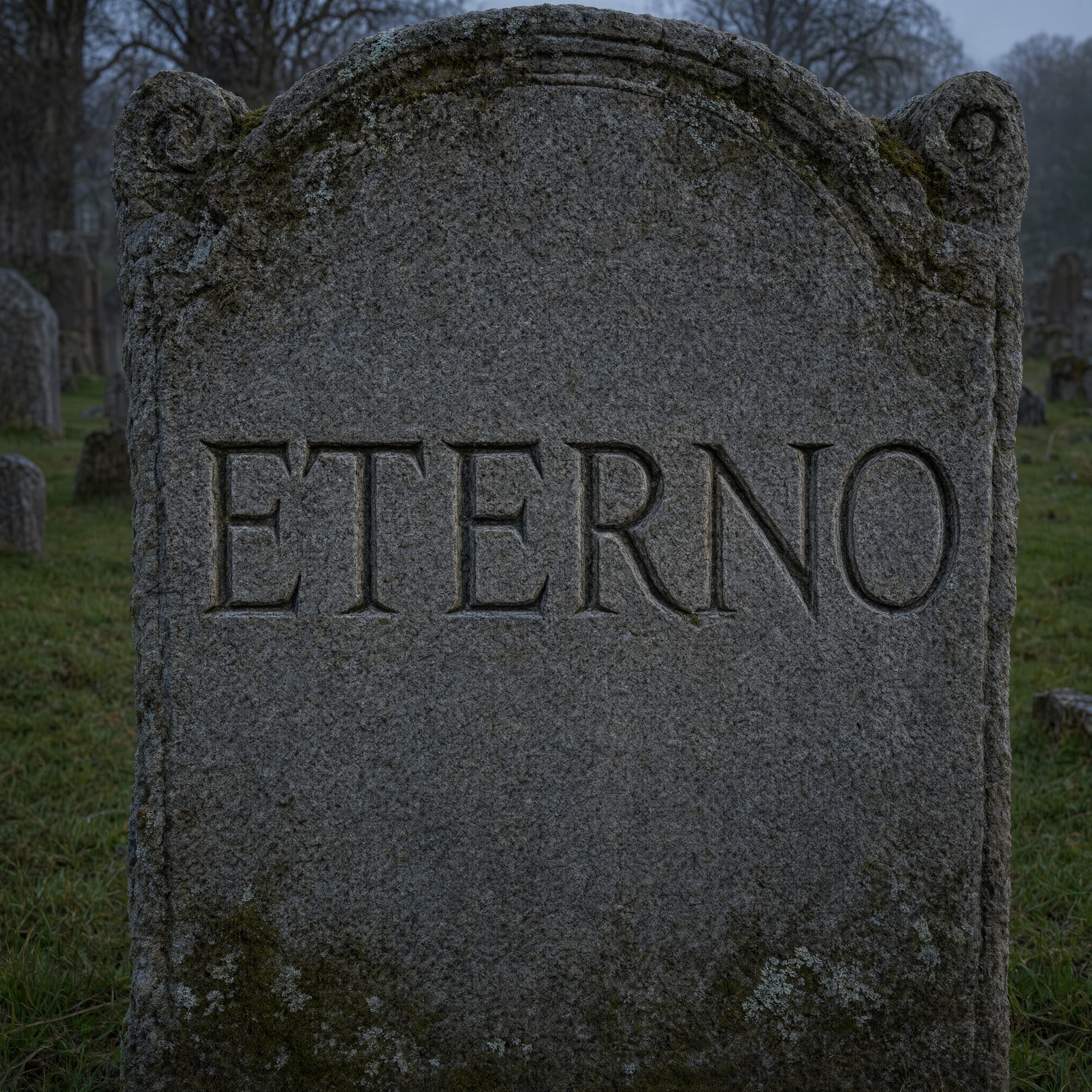Fuente de IA Letras de lápida generada con Qwen-Image: la palabra ETERNO
