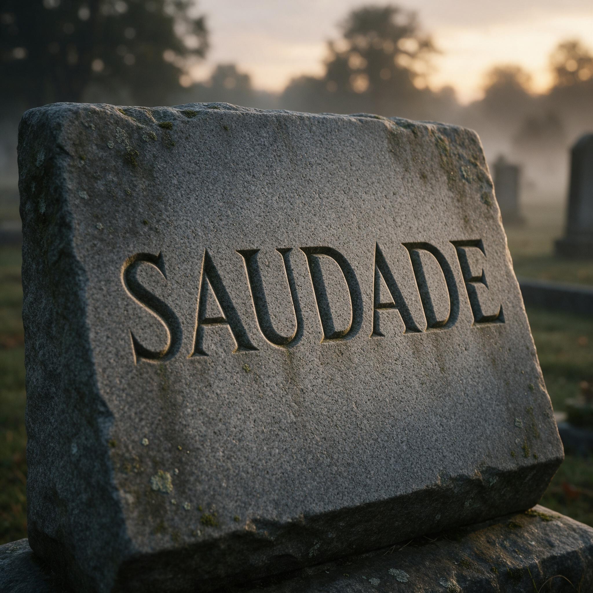 Fonte de IA Letras de lápide gerada no Seedream: a palavra SAUDADE