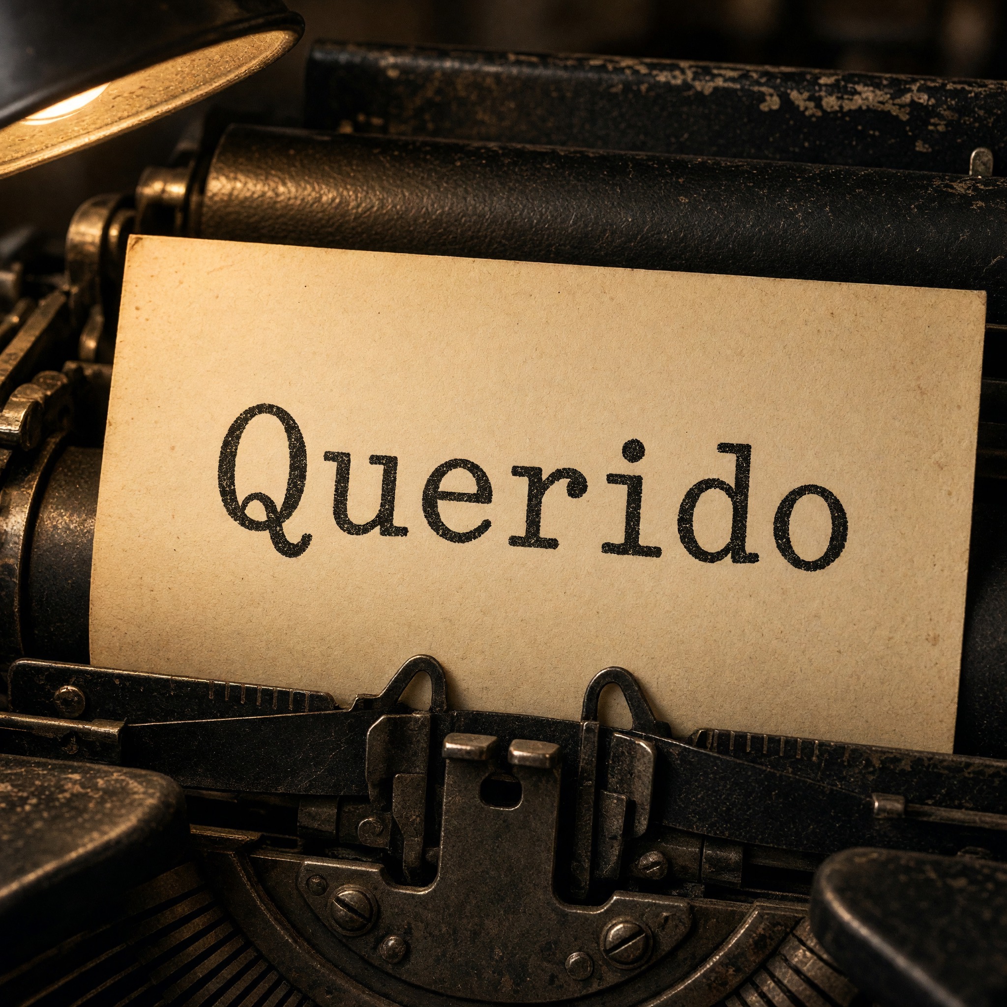 Fuente de IA Letra de máquina de escribir generada con Grok Imagine: la palabra Querido