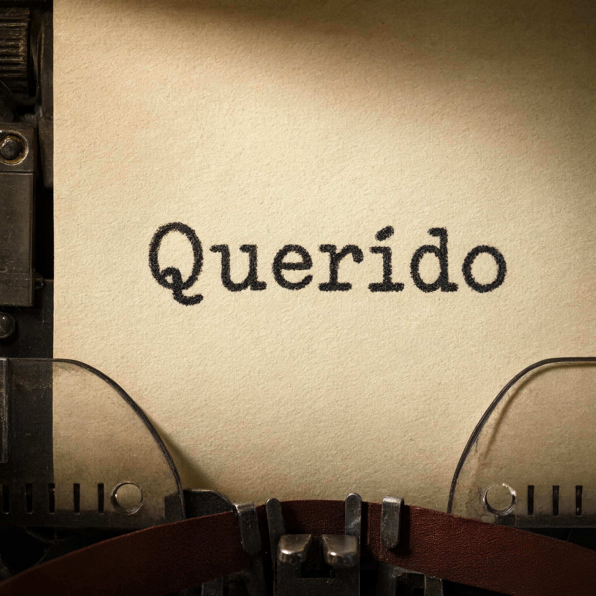 Fuente de IA Letra de máquina de escribir generada con Qwen-Image: la palabra Querido