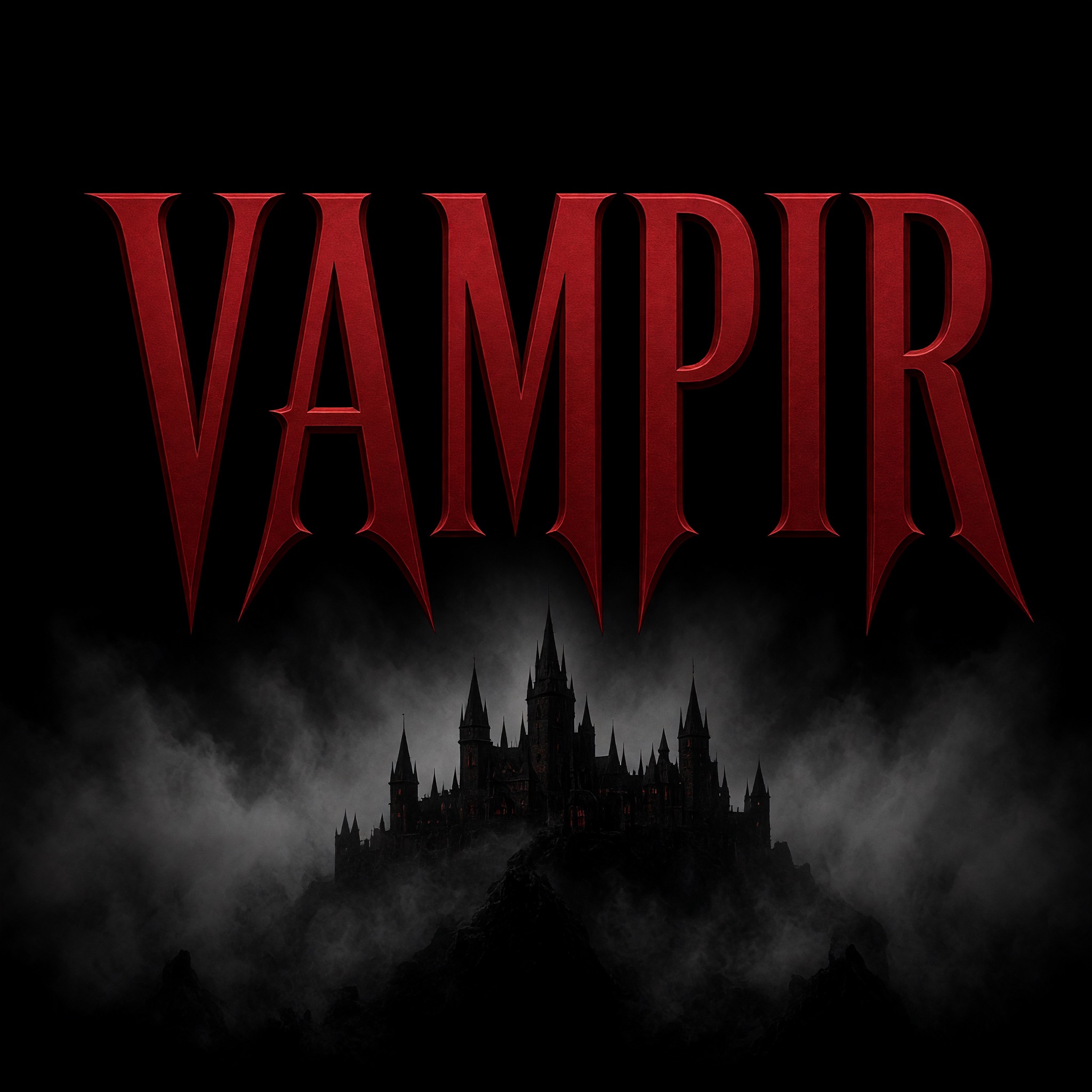 Vampir-Schrift KI-Schrift, erstellt mit Grok Imagine: das Wort VAMPIR