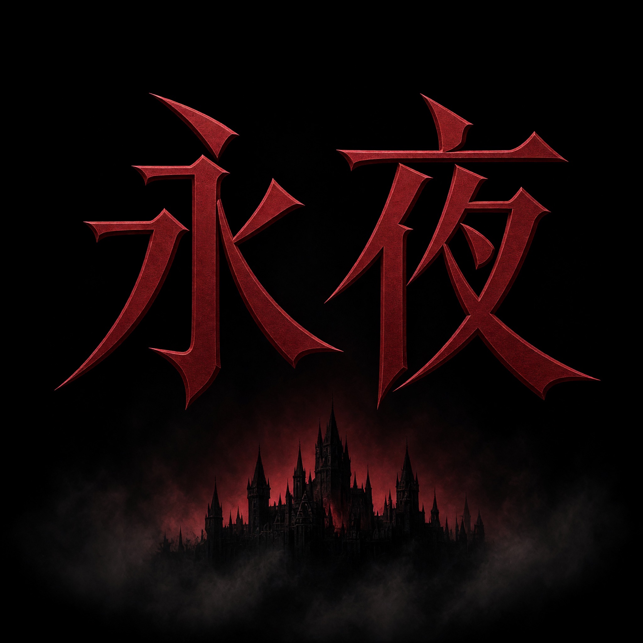 吸血鬼字体 AI 字体在 Grok Imagine 上的生成结果:文字 永夜