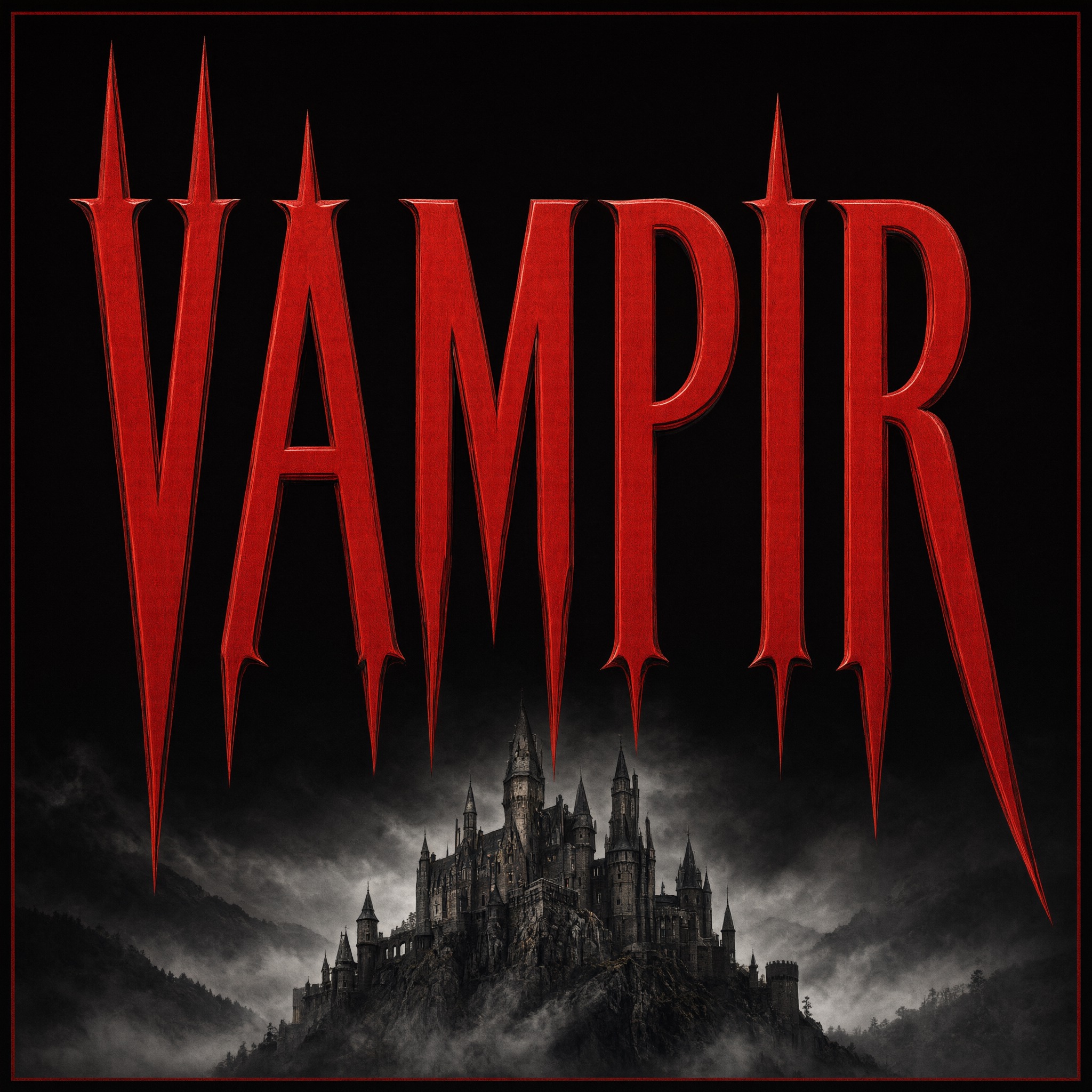 Vampir-Schrift KI-Schrift, erstellt mit Qwen-Image: das Wort VAMPIR