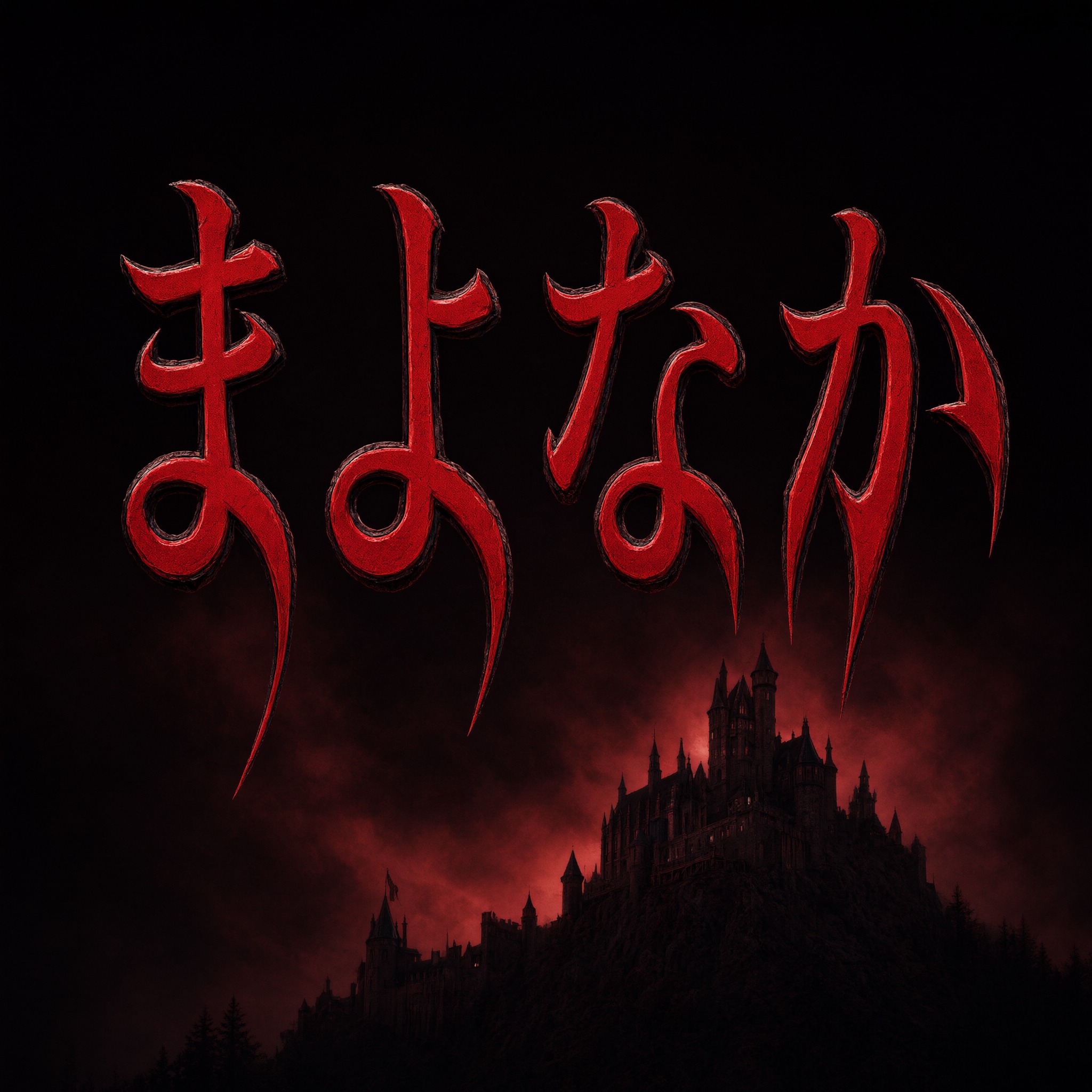 Qwen-Image で生成した 吸血鬼の文字 AIフォント：文字「まよなか」