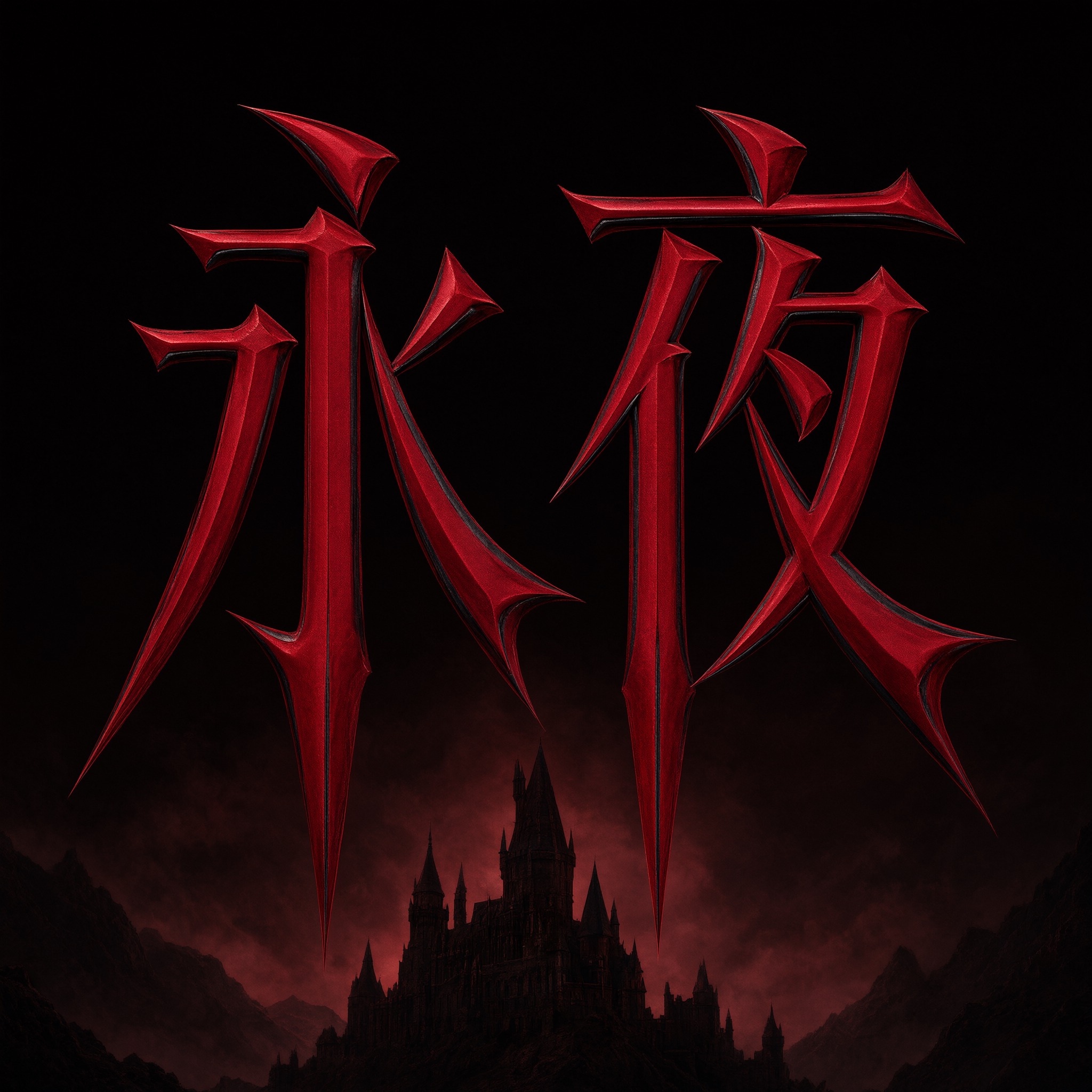 吸血鬼字体 AI 字体在 Qwen-Image 上的生成结果:文字 永夜