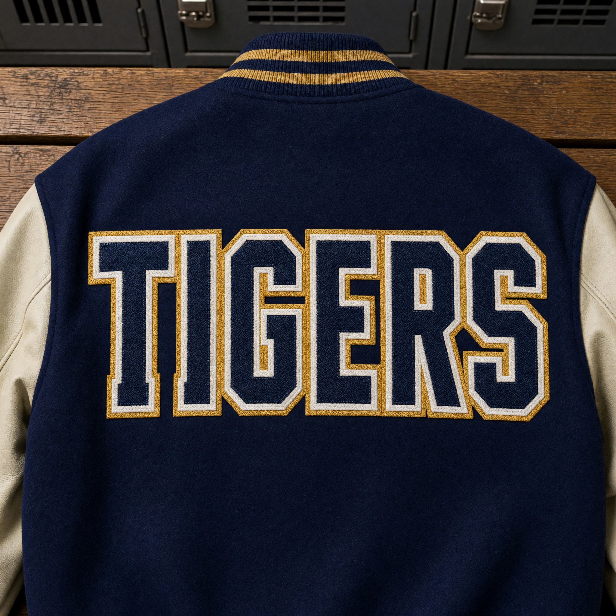 Varsity Font AI font generated with Grok Imagine: the word TIGERS