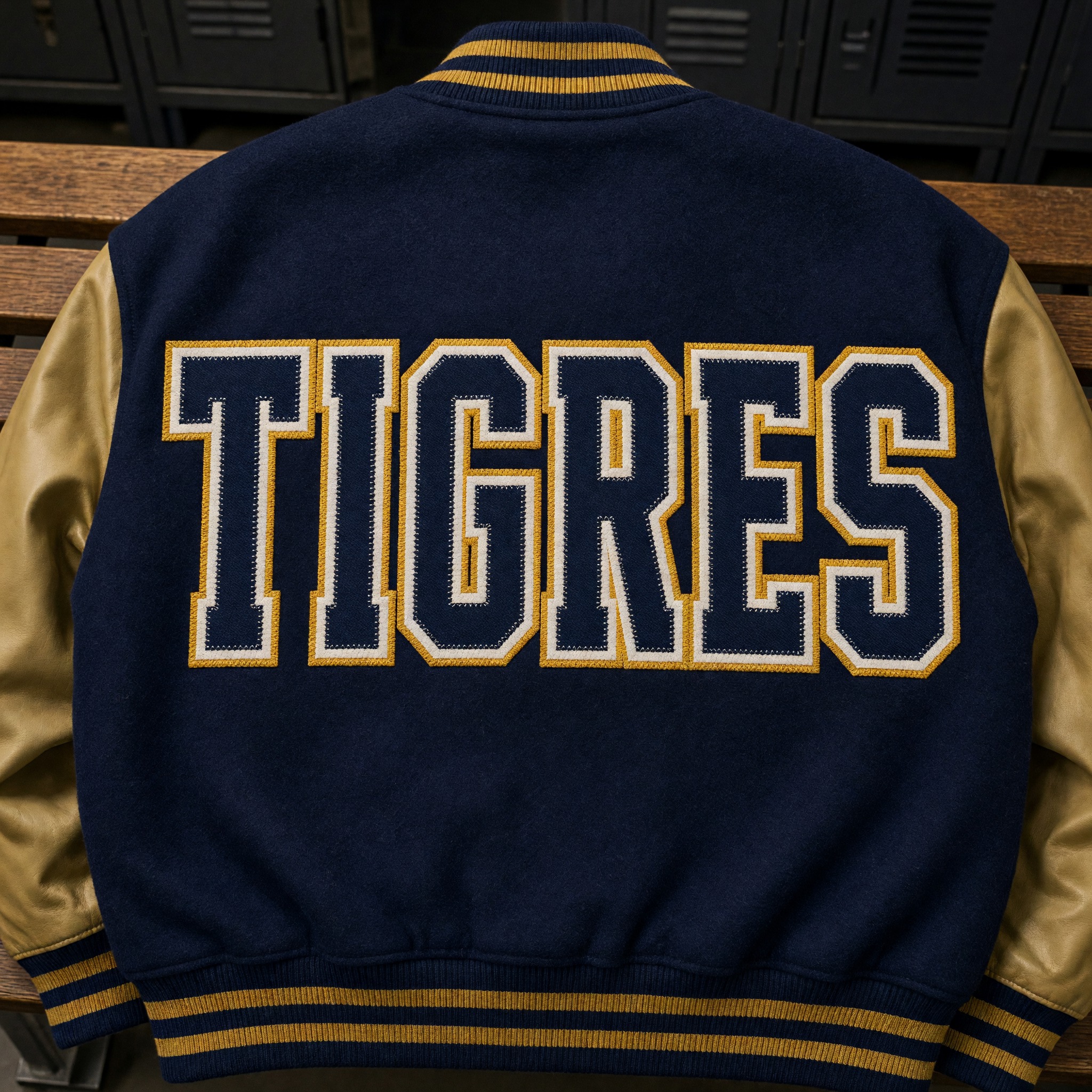 Fonte de IA Fonte varsity gerada no Grok Imagine: a palavra TIGRES
